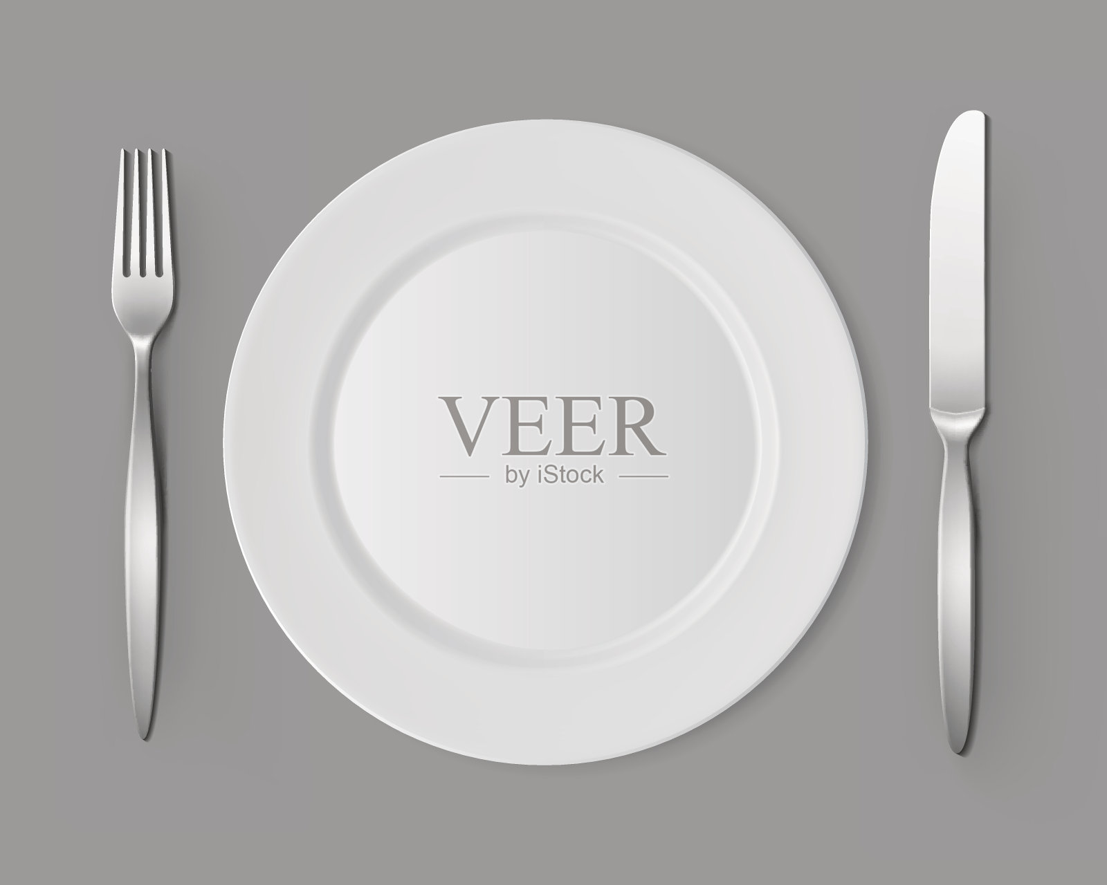 白色空扁圆盘叉刀餐桌设置设计元素图片