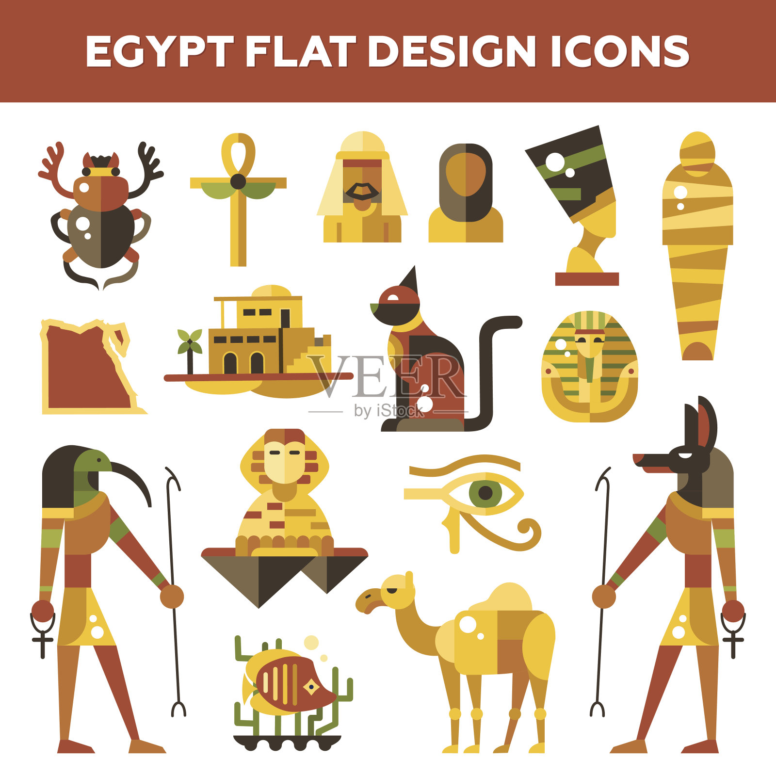 集平面设计埃及旅游图标，信息图表元素与插画图片素材