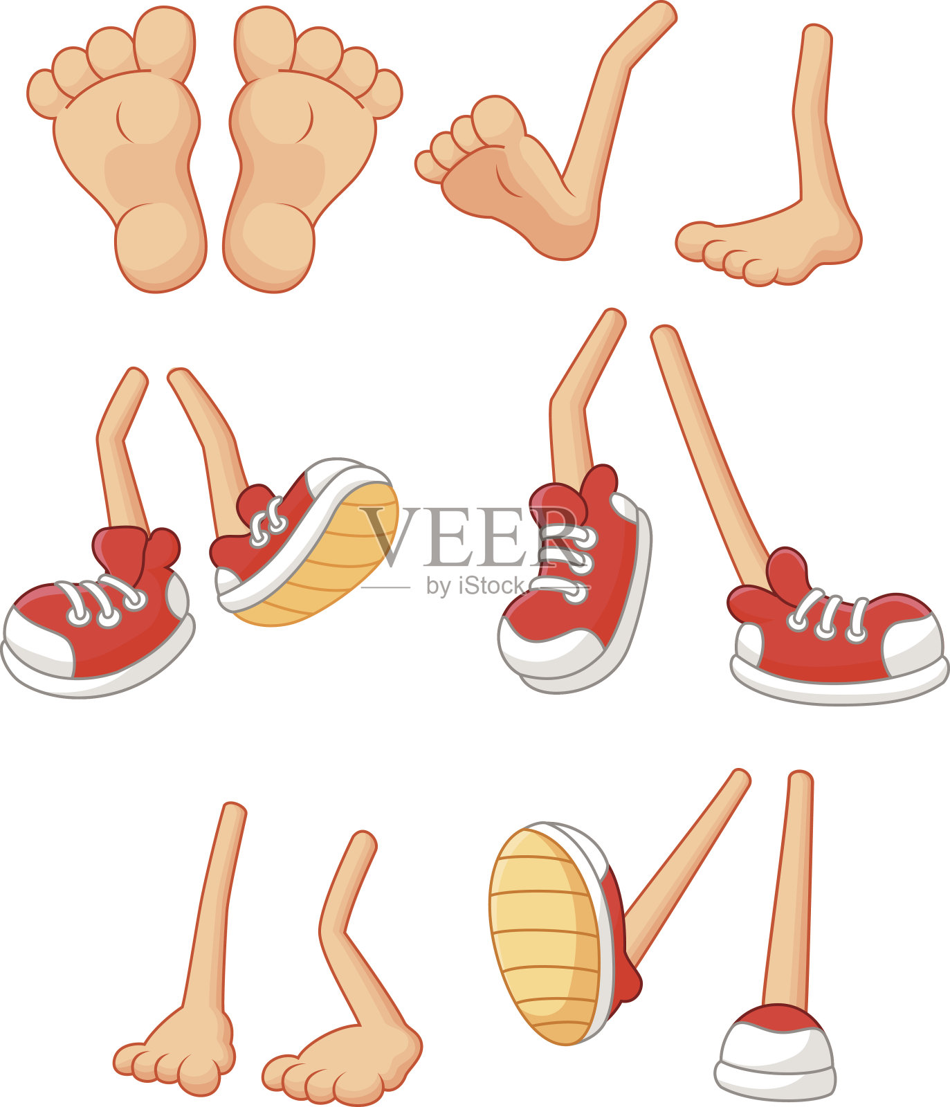 卡通走路的脚在棍棒腿在各种位置设计元素图片