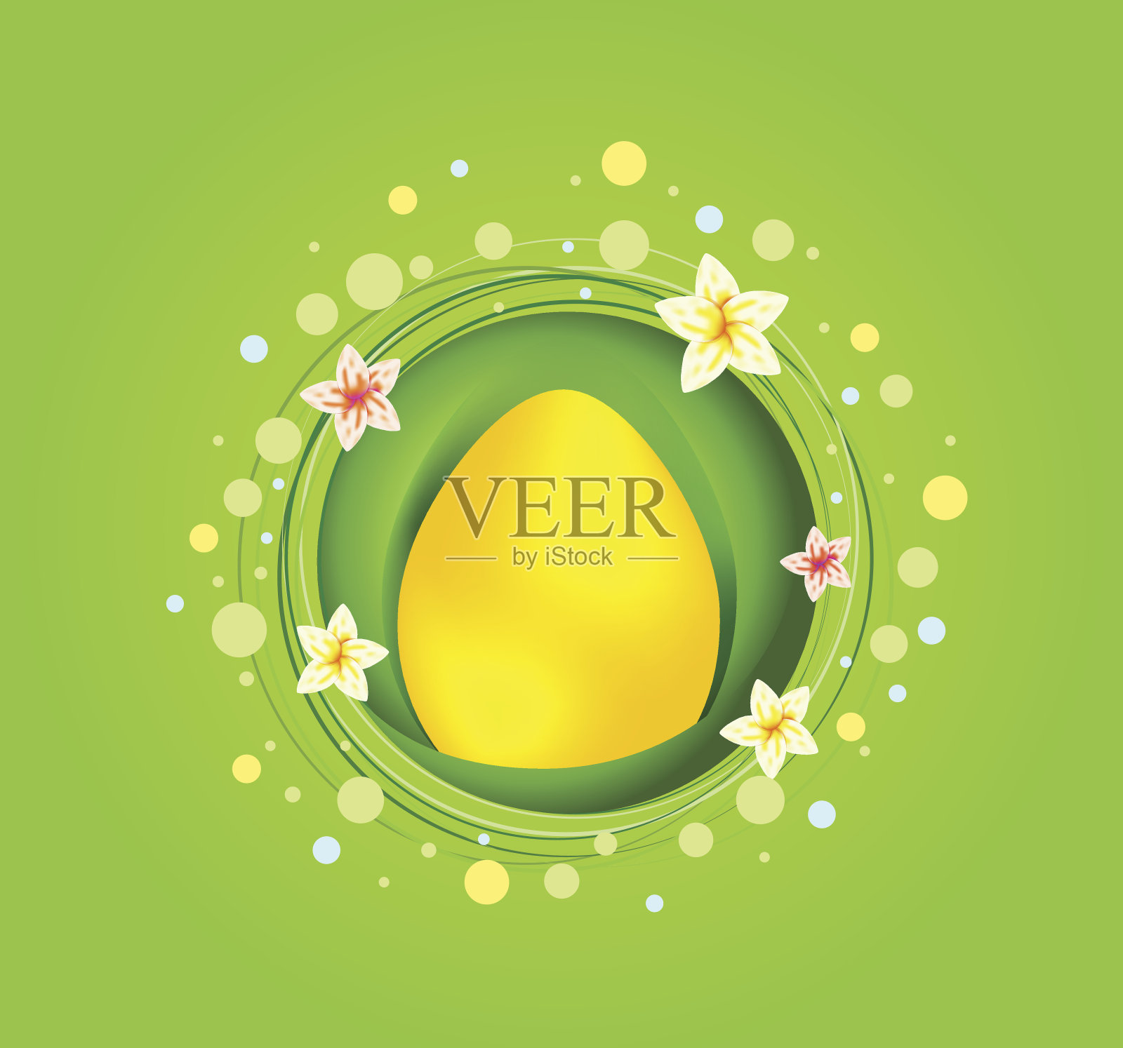 黄色复活节彩蛋与春天元素卡设计元素图片