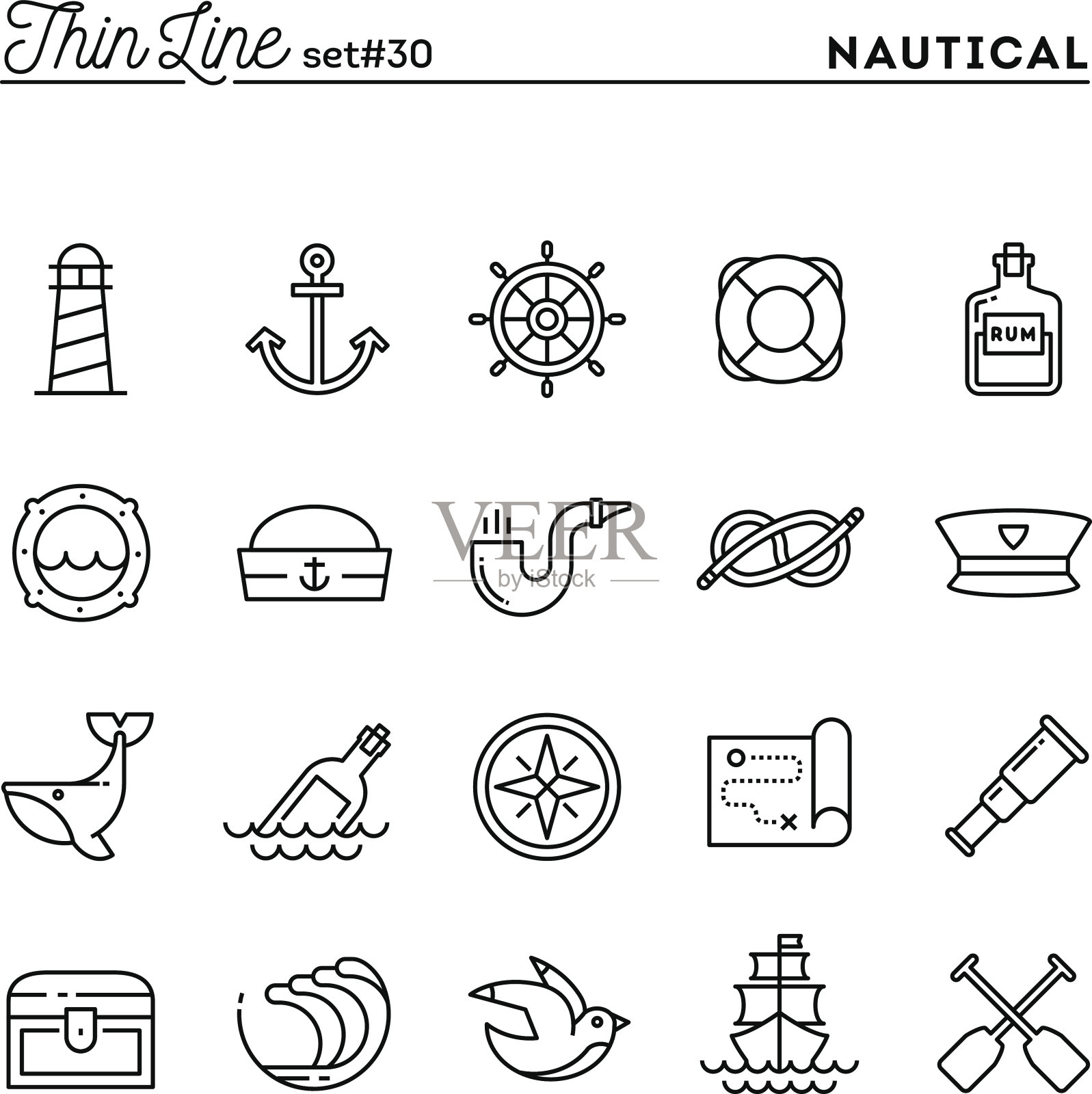 航海、航海、海洋动物、海洋等等，细线图标图标素材