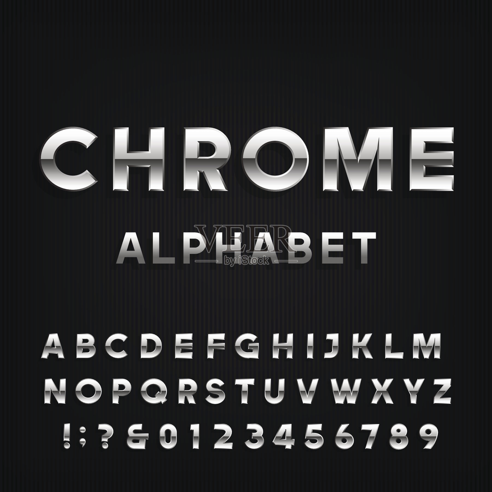 Chrome字母矢量字体。插画图片素材