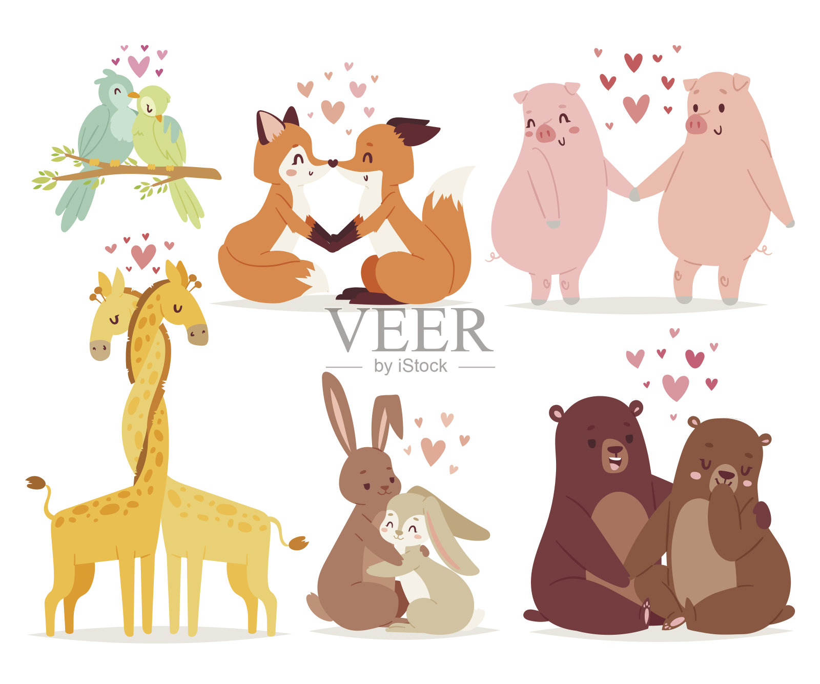 动物情侣在情人节假期矢量插图插画图片素材
