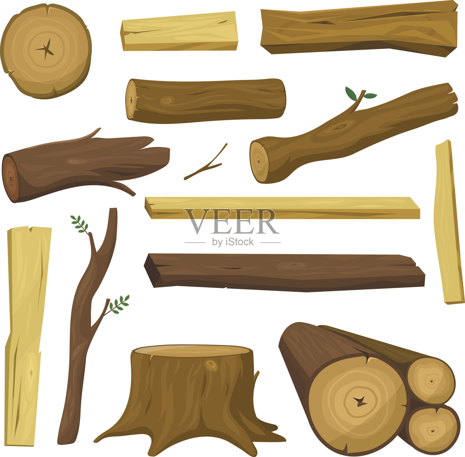 木材料树原木矢量孤立插画图片素材