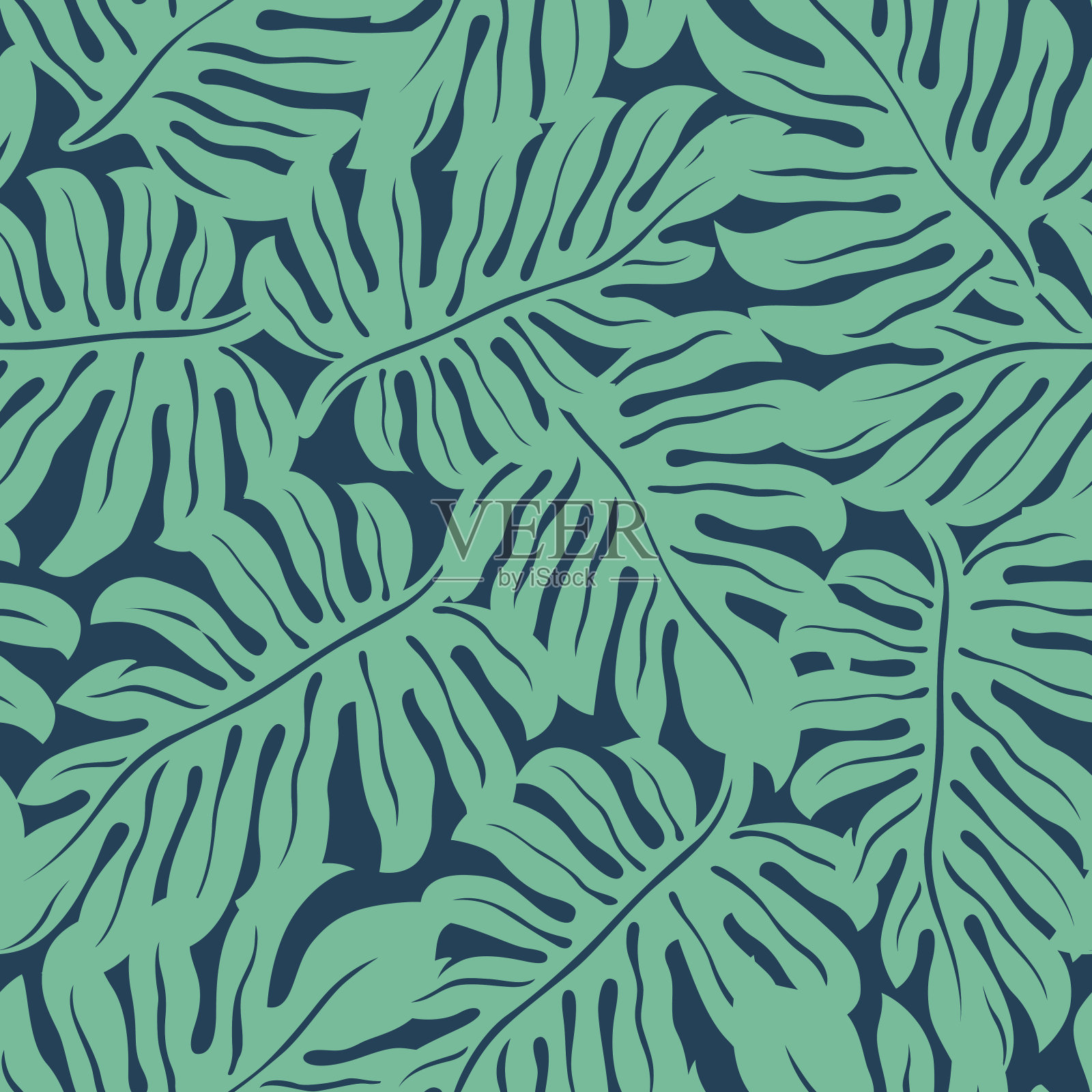 Monstera热带叶在一个无缝模式插画图片素材