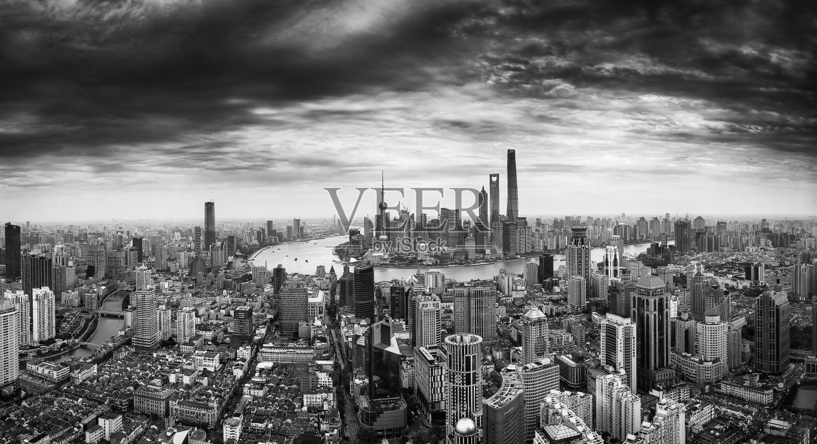 鸟瞰上海全景照片摄影图片