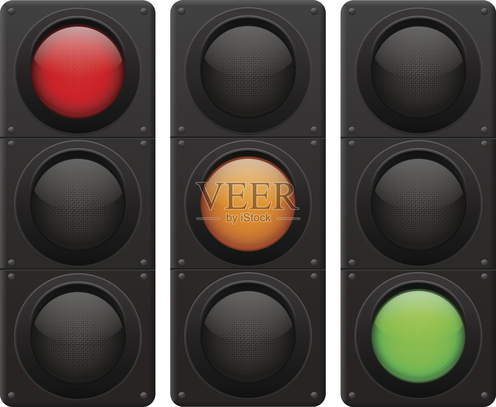 交通信号灯。红、黄、绿灯亮着插画图片素材