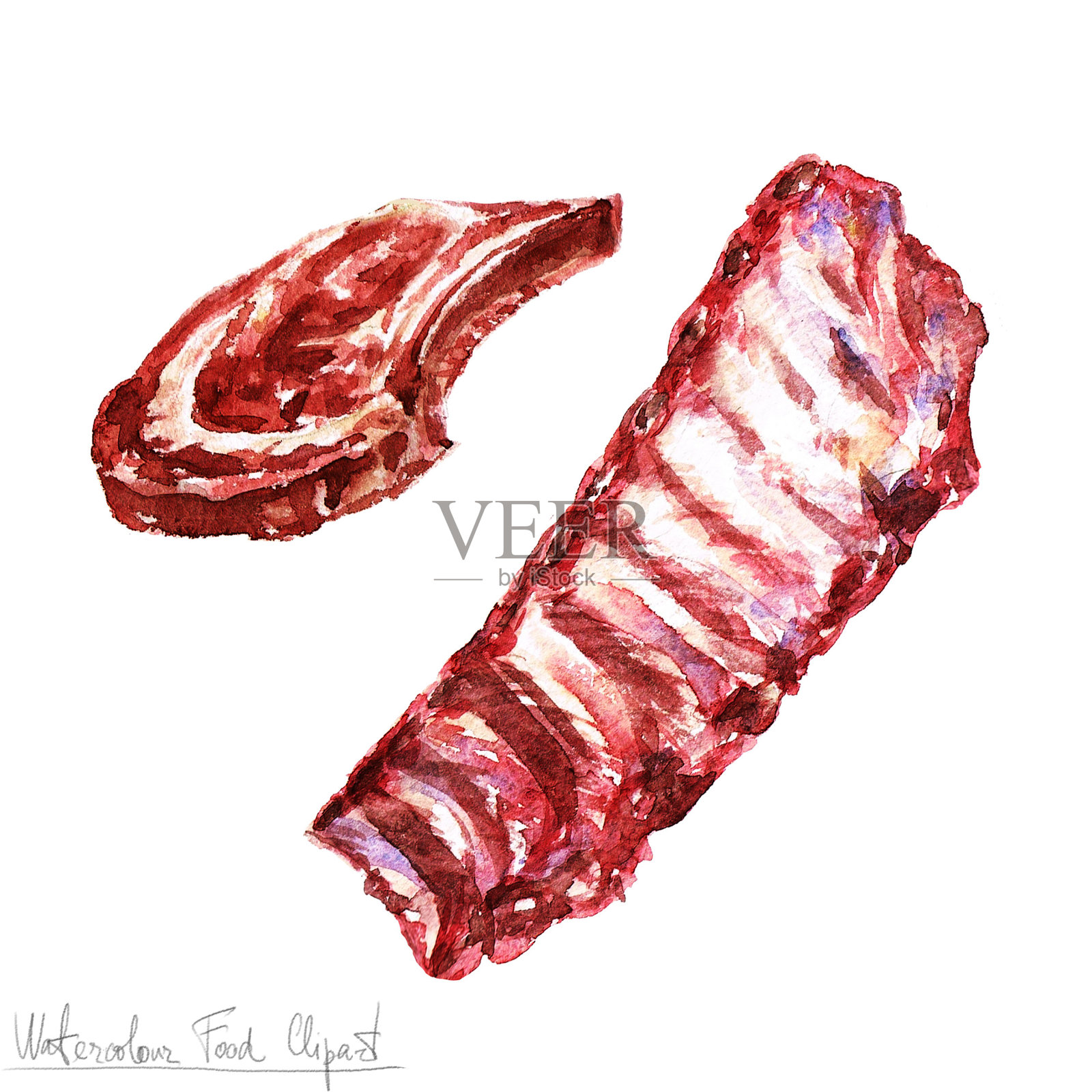 水彩食物剪报-肉插画图片素材