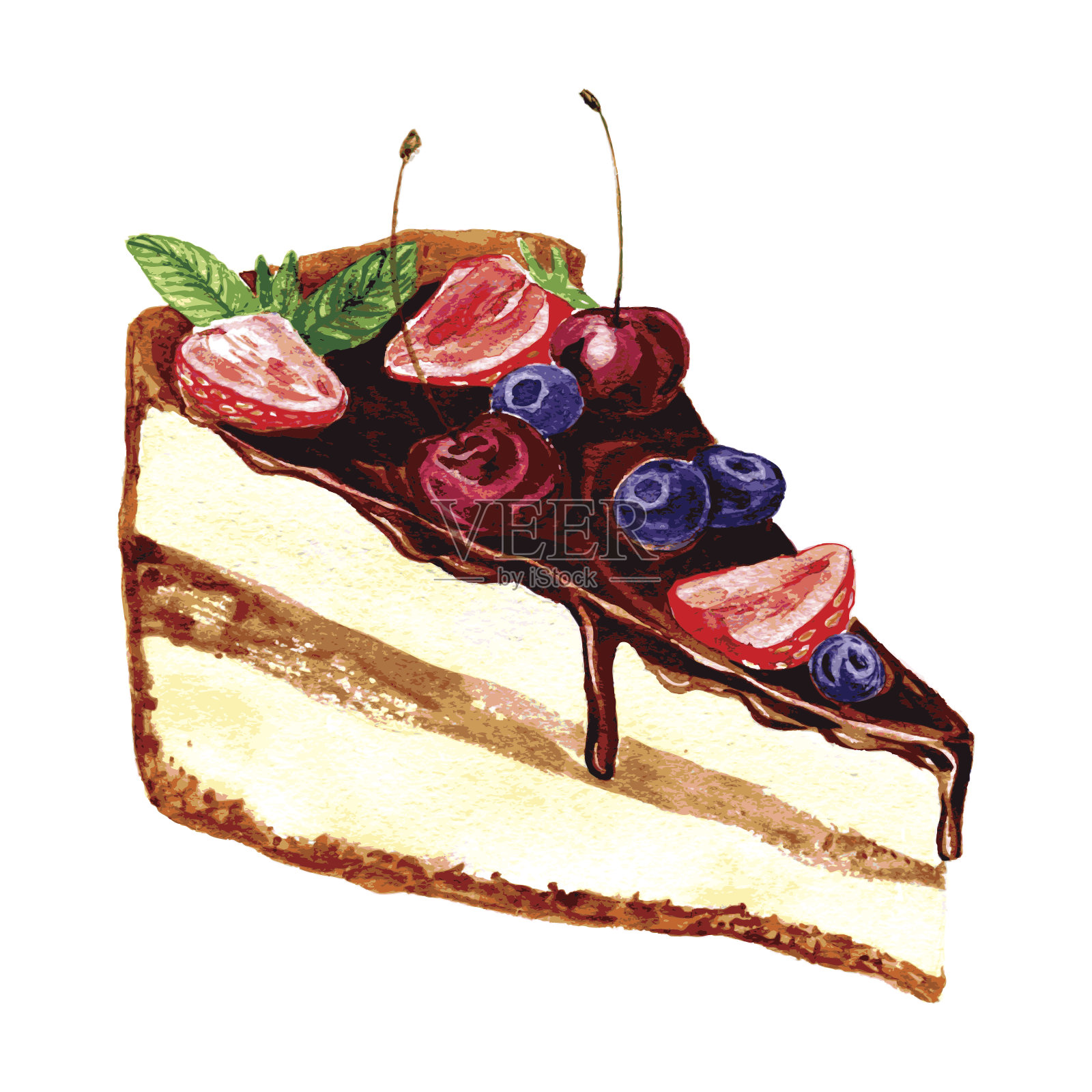 水彩巧克力蛋糕插画图片素材