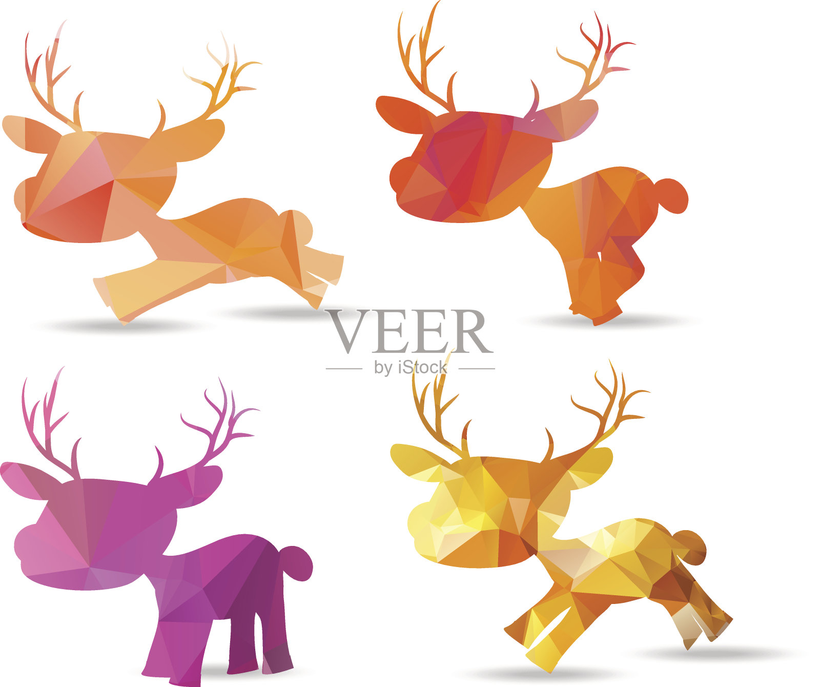 套多边形驯鹿，圣诞设计插画图片素材