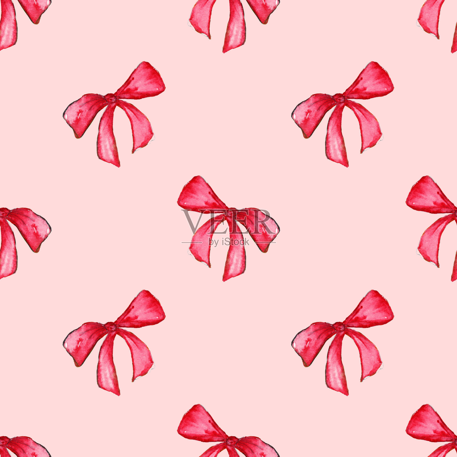 水彩红粉色蝴蝶结丝带礼品无缝图案背景设计元素图片