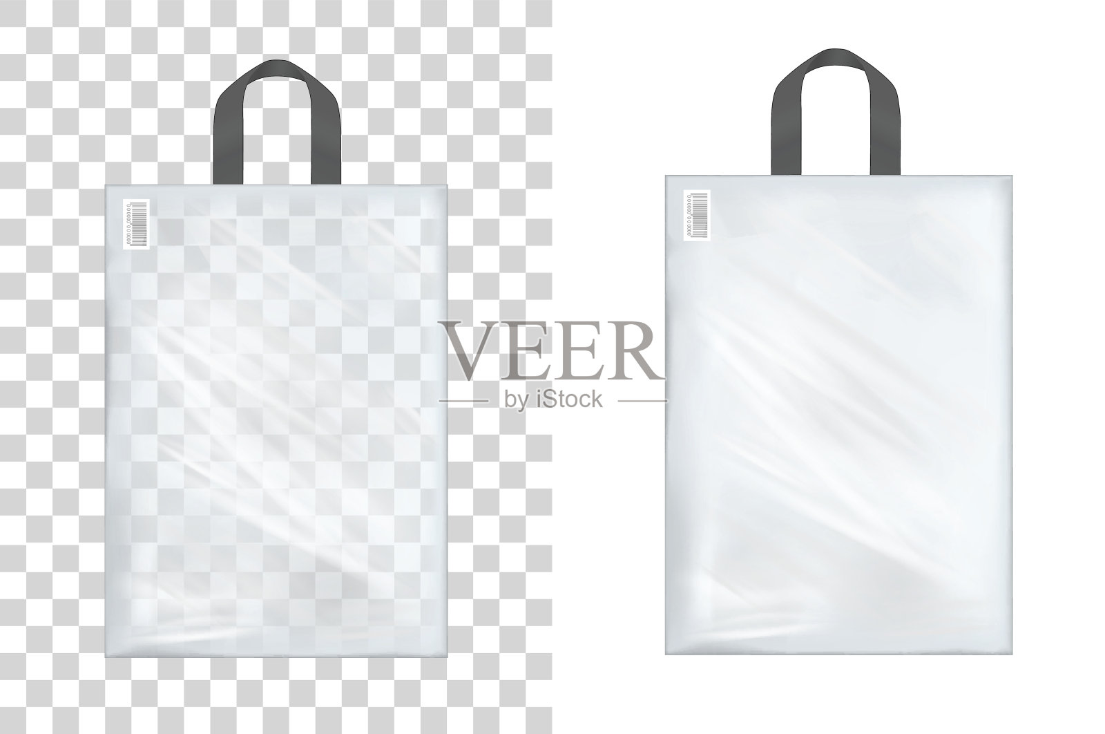 透明塑料购物袋，带提手设计元素图片