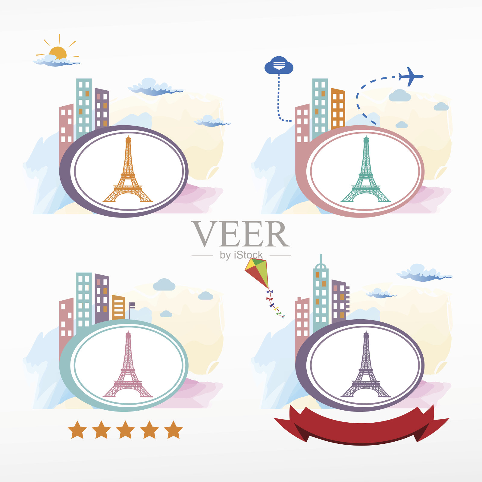 埃菲尔铁塔是法国巴黎的标志性城市背景。插画图片素材