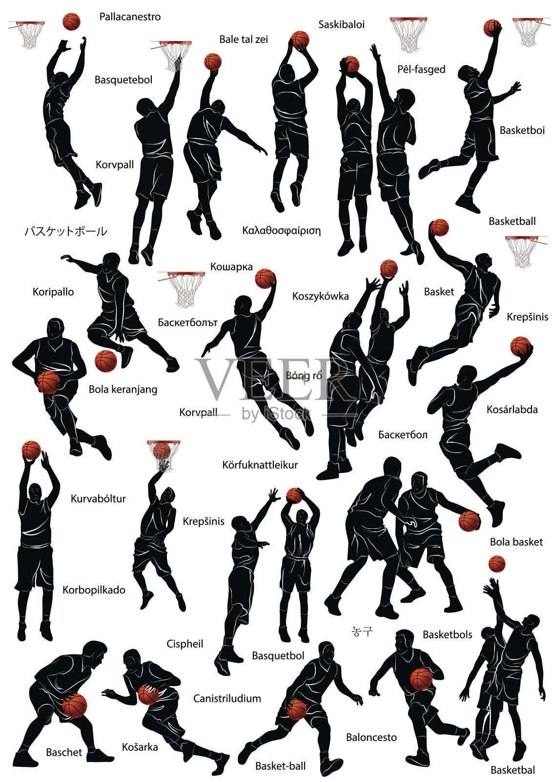 篮球运动员剪影插画图片素材