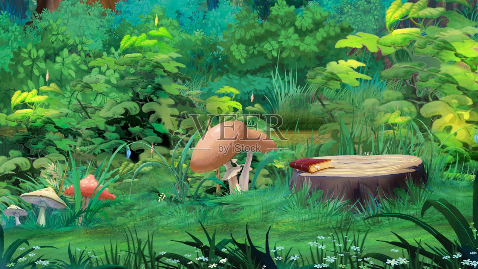 林中空地上的蘑菇插画图片素材