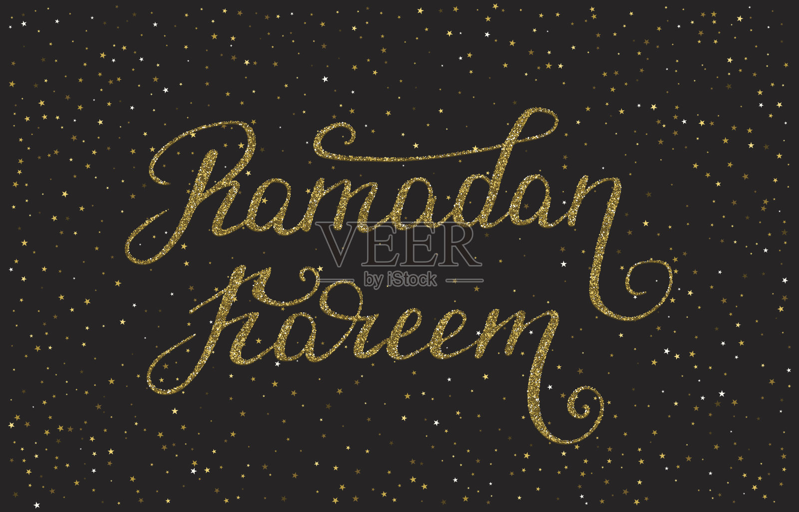 手工绘制的斋月卡里姆字母与金色闪光纹理。设计元素图片