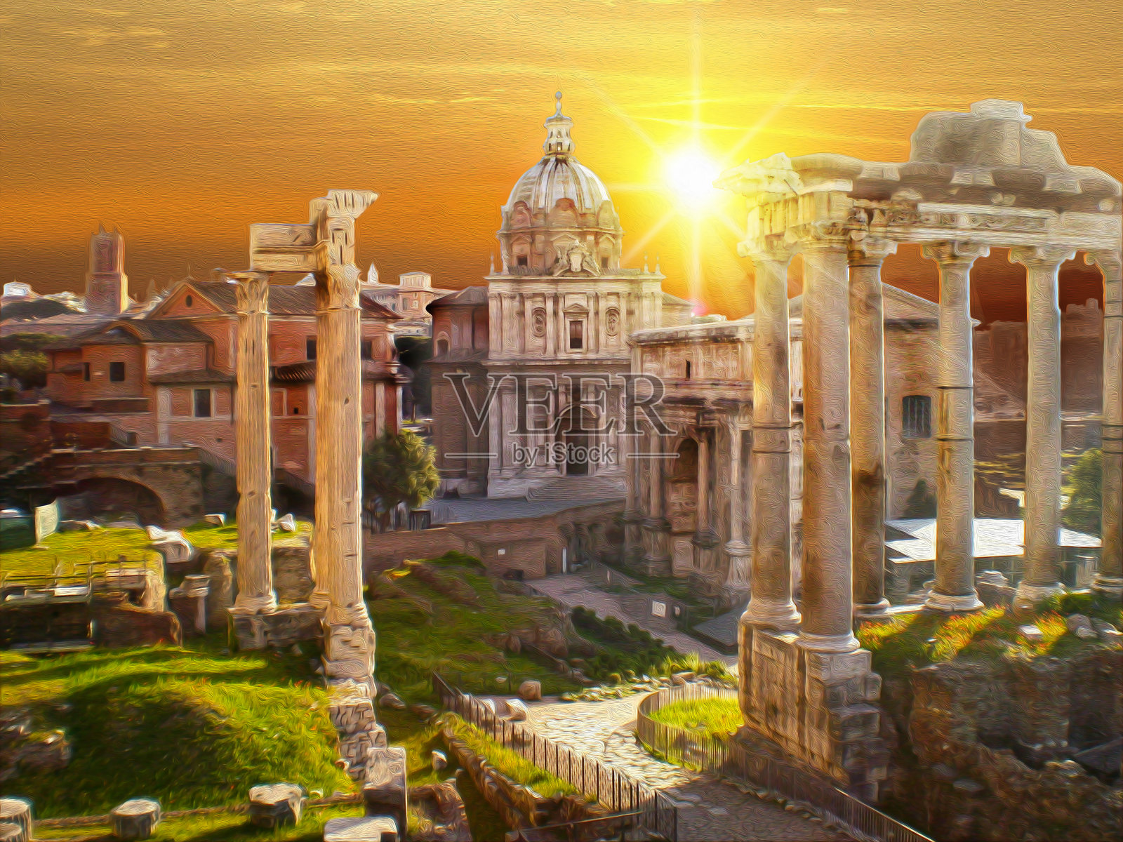 罗马遗址，罗马广场。油画插图照片摄影图片