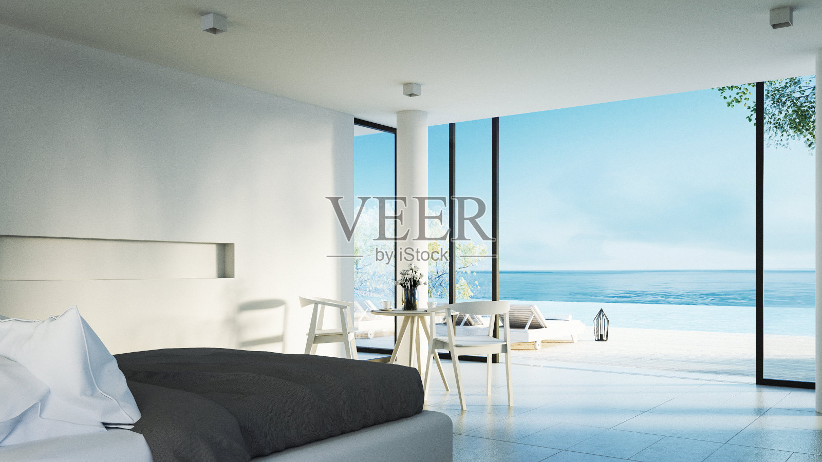 现代卧室-阳光甲板海景照片摄影图片