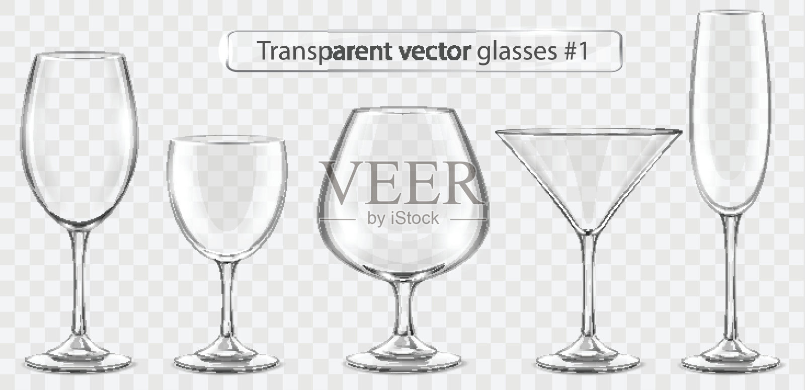 一套透明的矢量玻璃高脚杯为酒吧插画图片素材