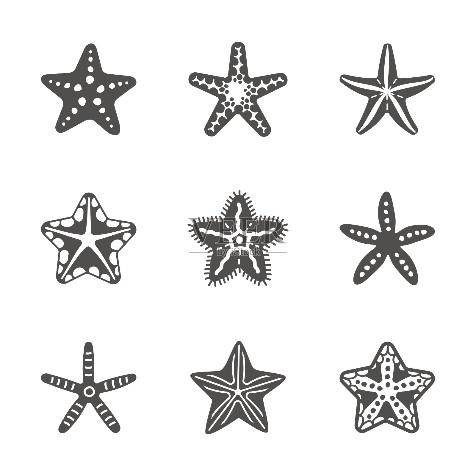 矢量形状的各种海星集插画图片素材