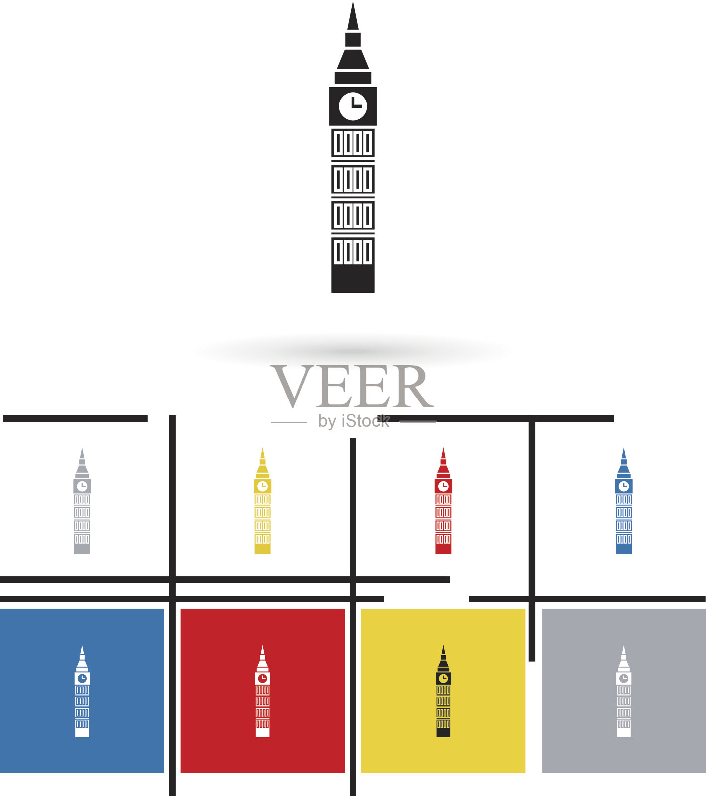 大本钟在伦敦的图标向量插画图片素材