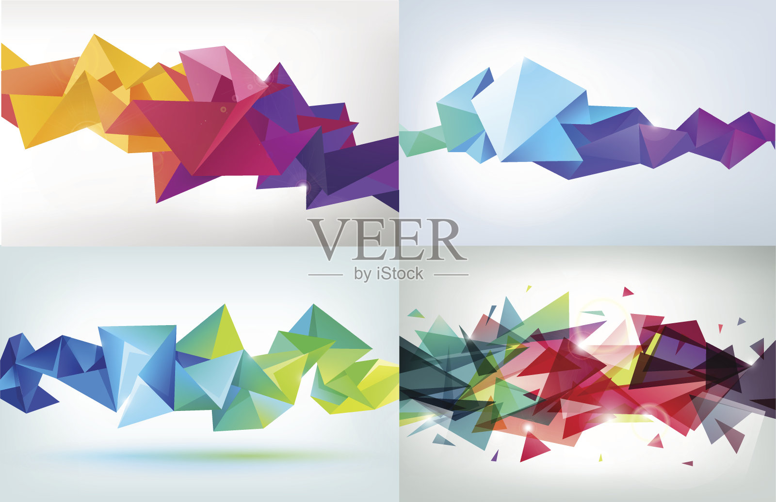 矢量集在上雕琢平面的3d水晶彩色形状插画图片素材