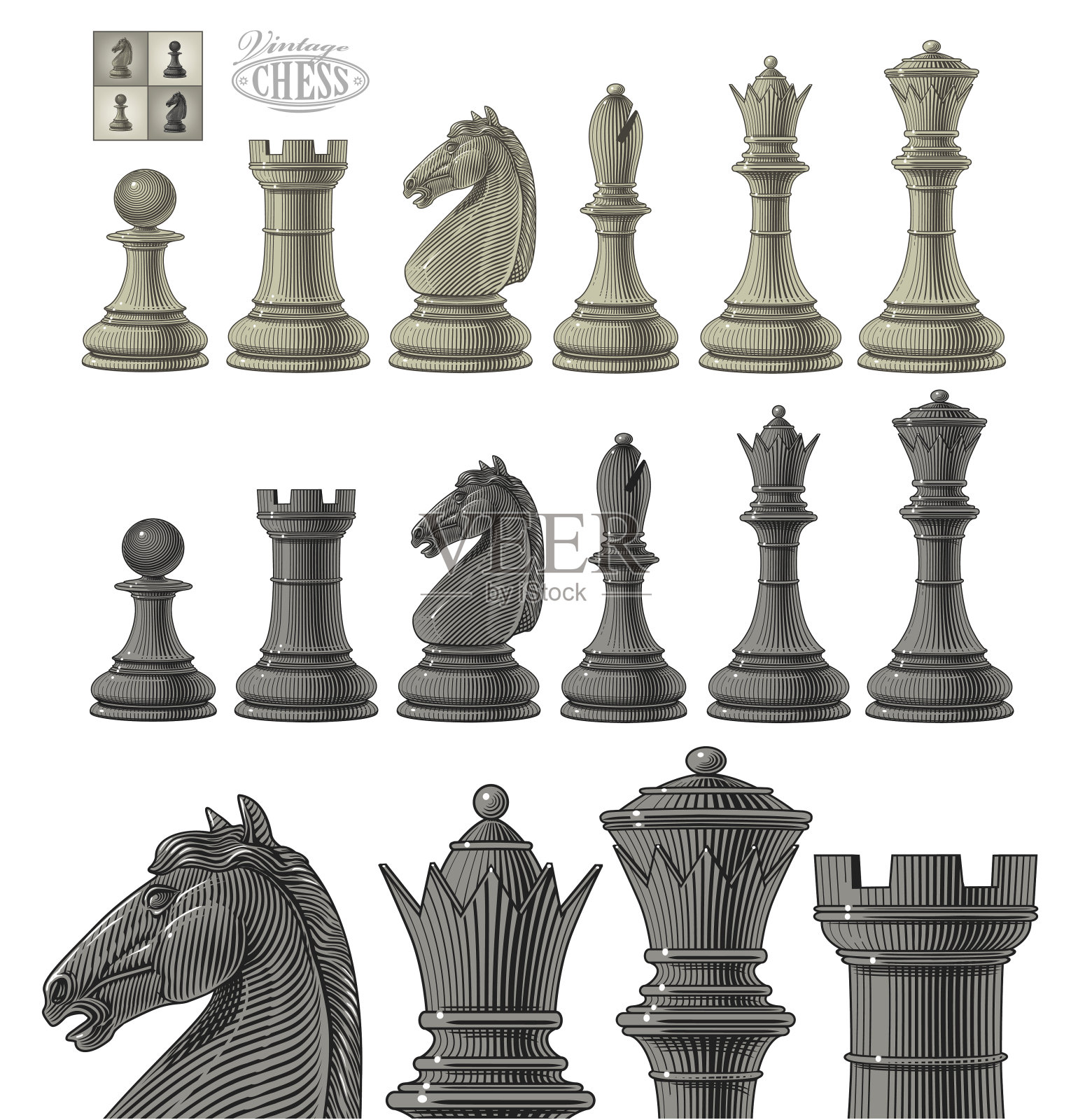 国际象棋棋子集插画图片素材