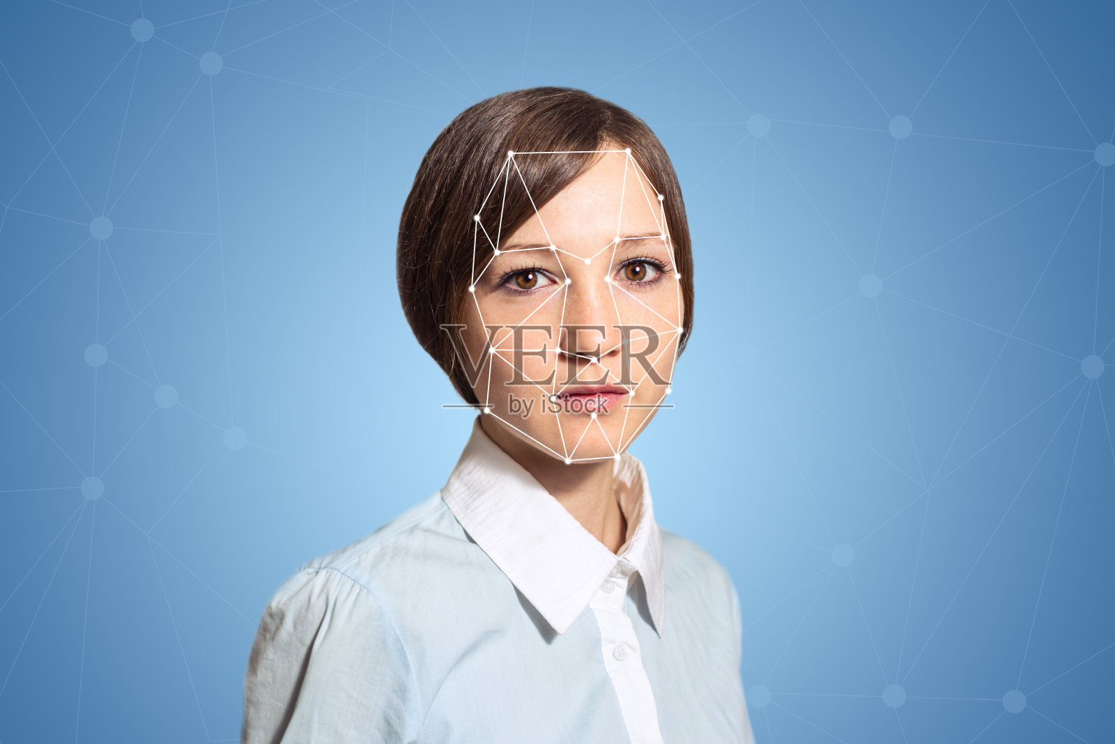 生物识别识别女性面部检测，高科技照片摄影图片