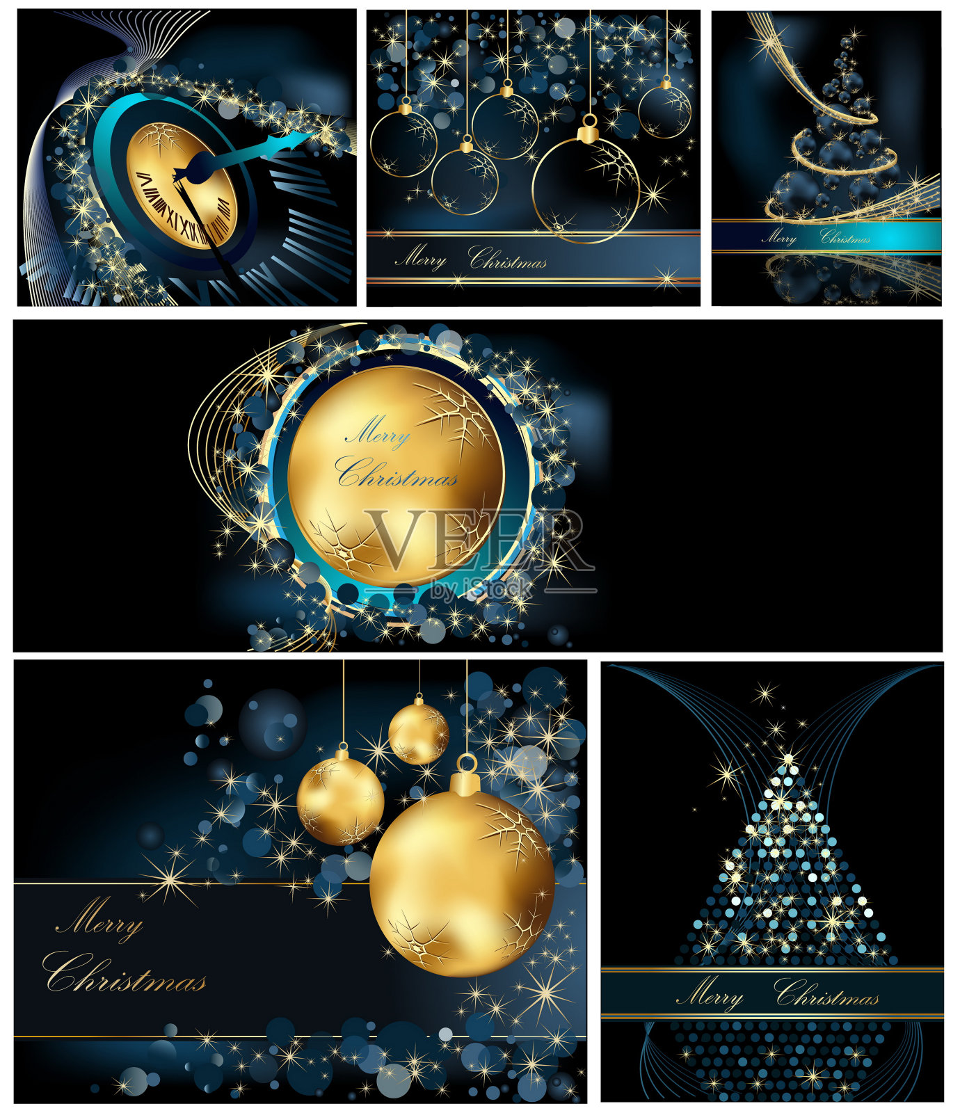 圣诞快乐背景系列金色和蓝色插画图片素材