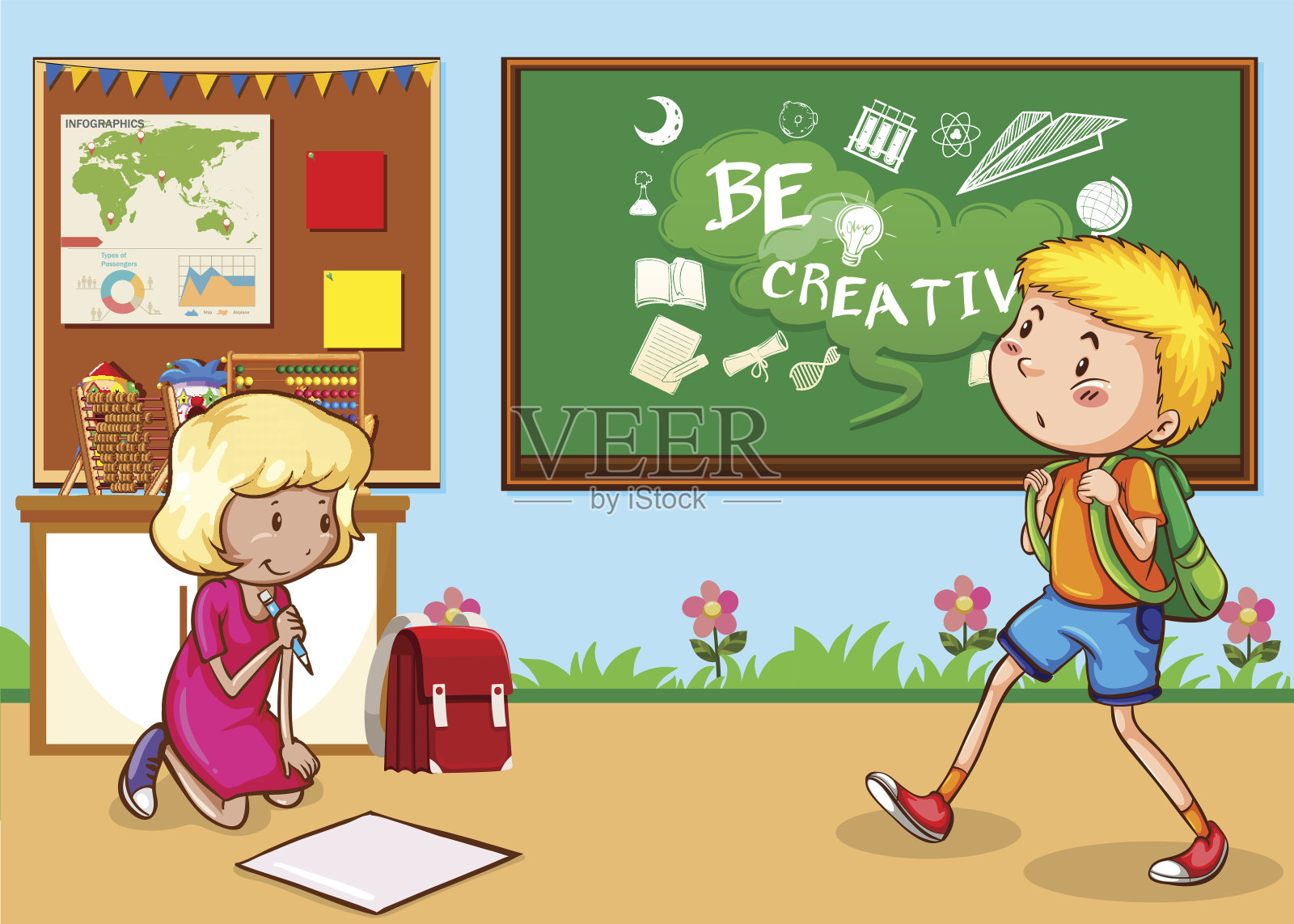 孩子学习的教室插画图片素材