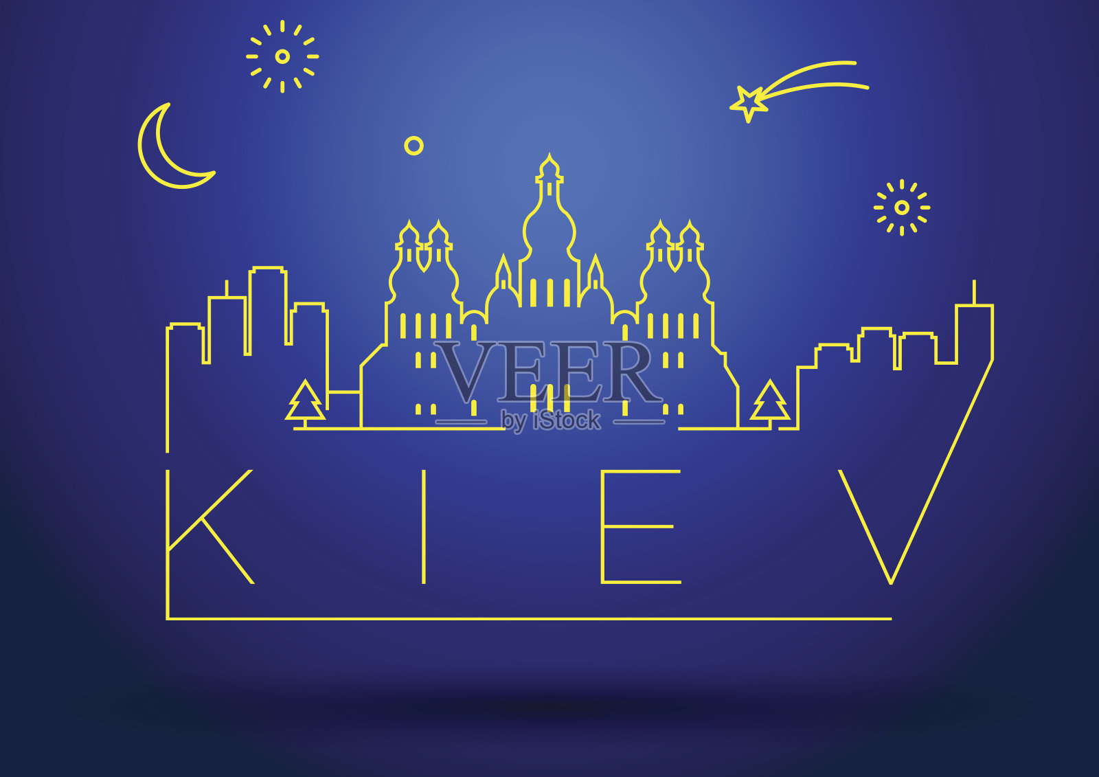 字体设计线性基辅城市剪影插画图片素材