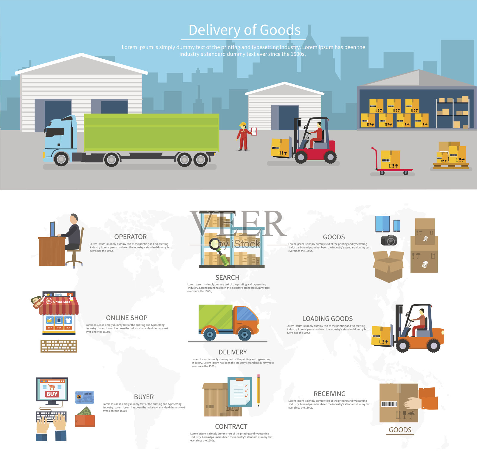 货物交付、物流和运输插画图片素材