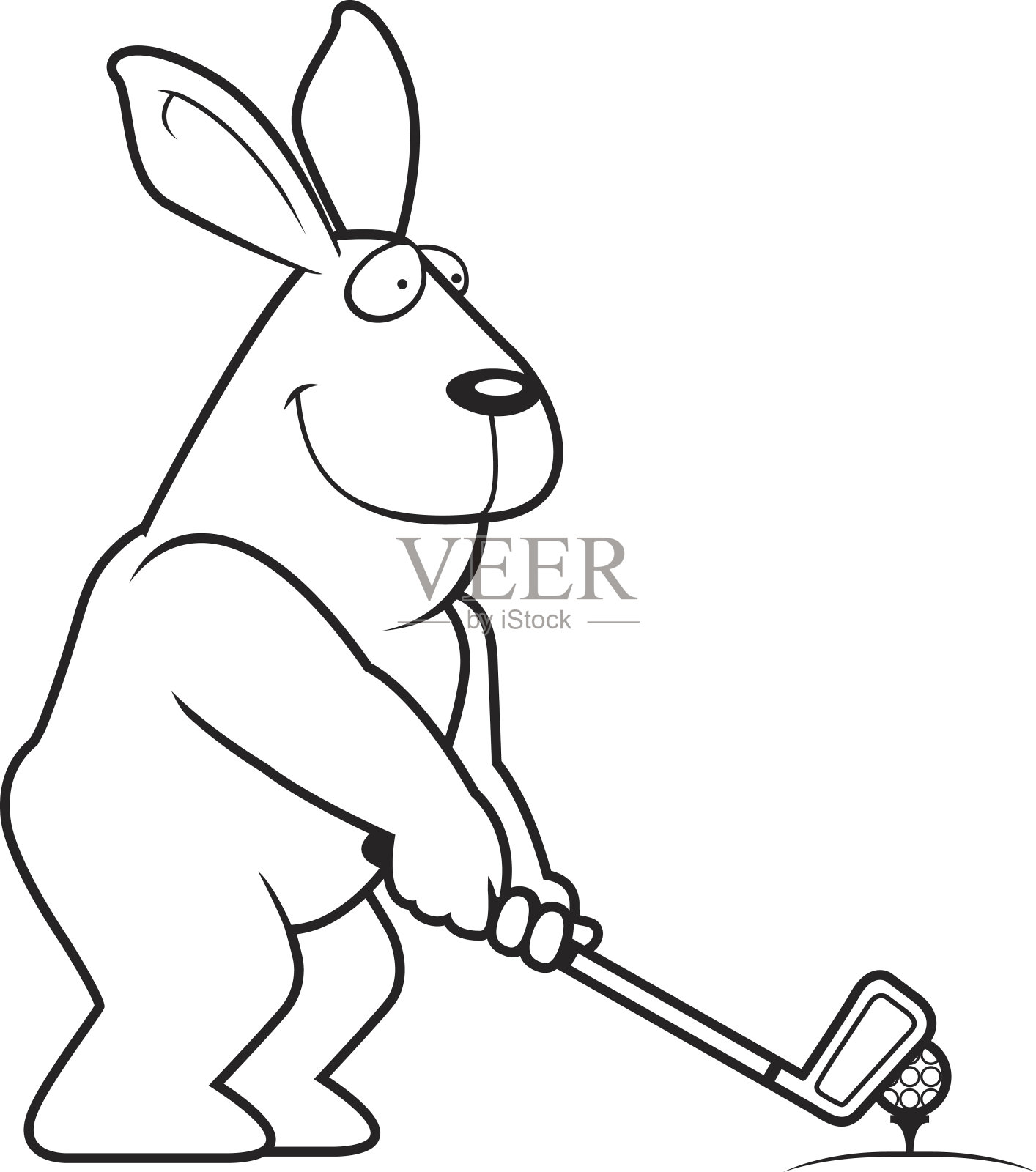 卡通兔子打高尔夫球插画图片素材