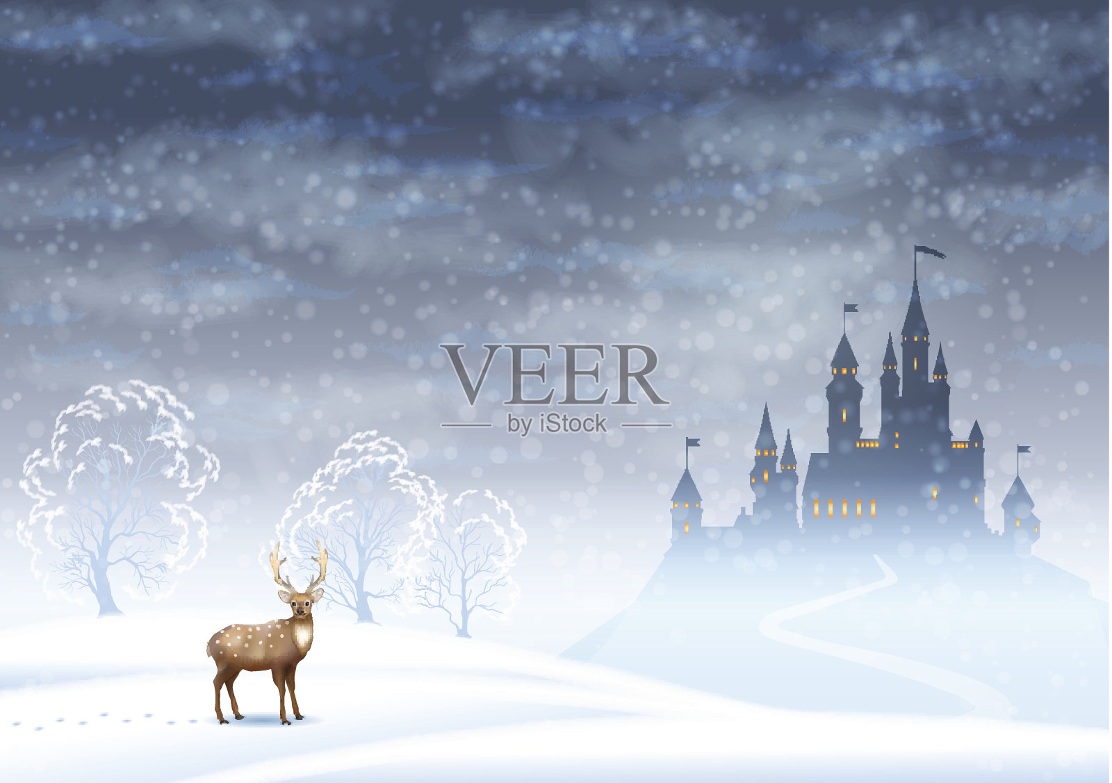 圣诞景观冬季城堡插画图片素材