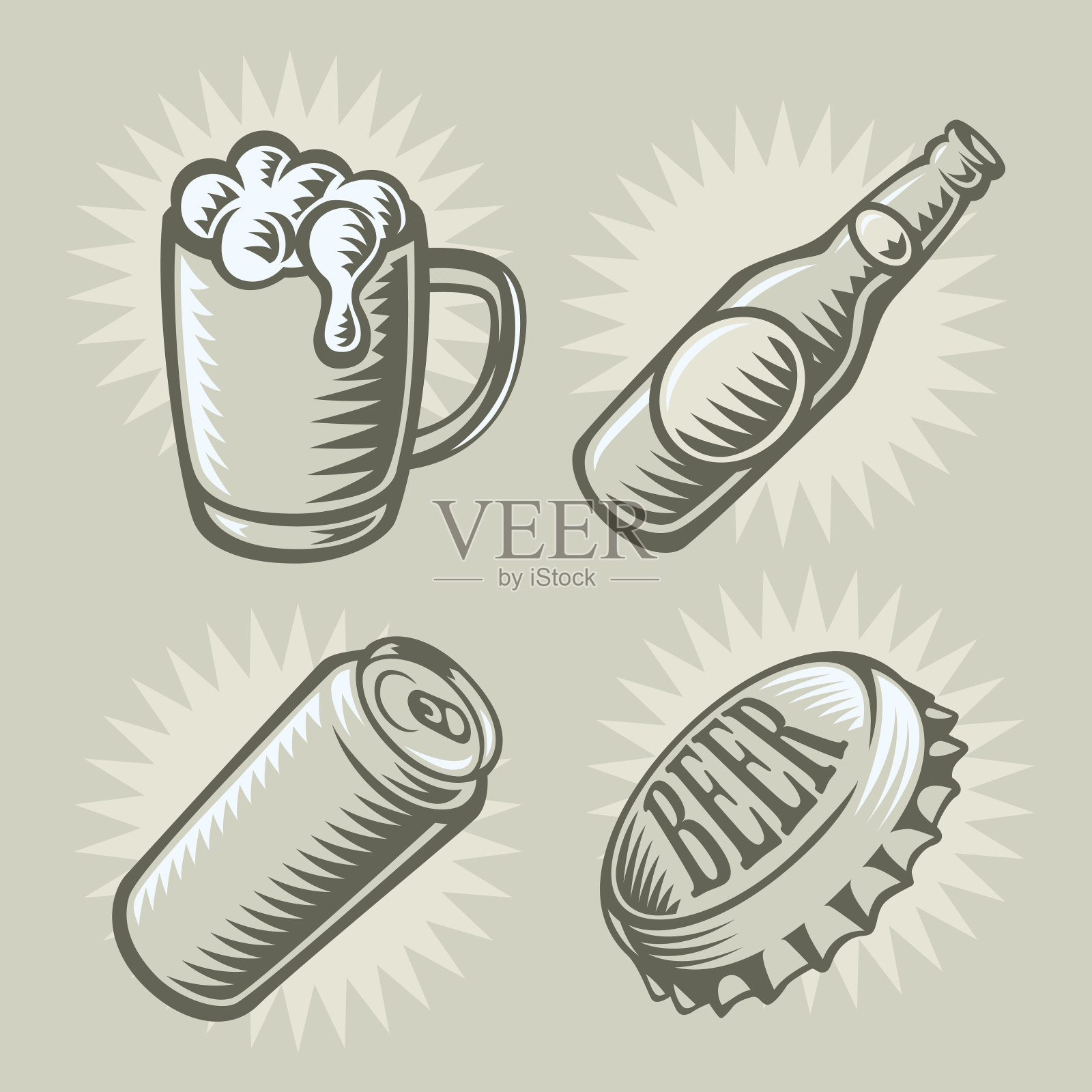 一套古老的图形啤酒图标插画图片素材
