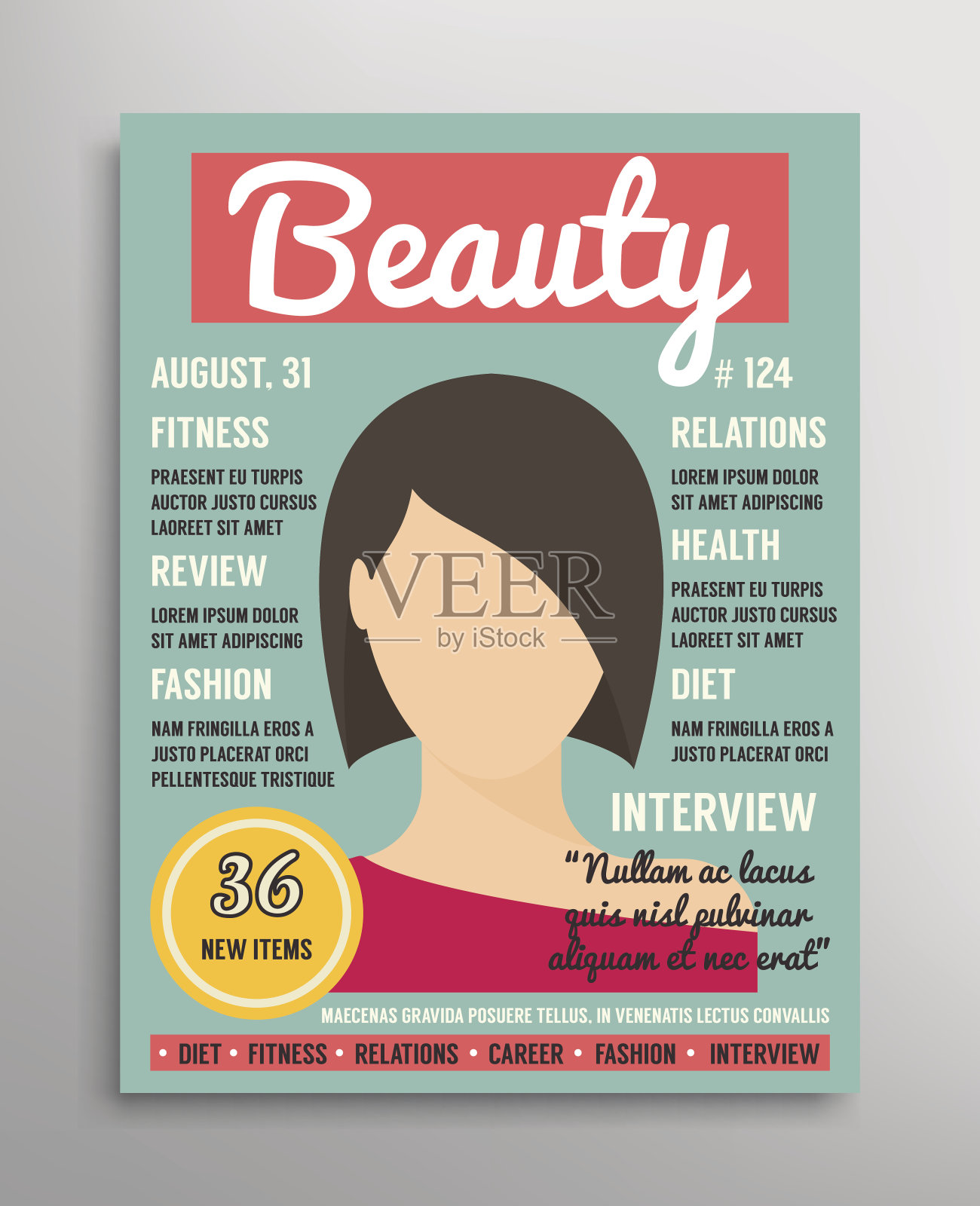 杂志封面模板关于美丽，时尚和健康的女性设计模板素材