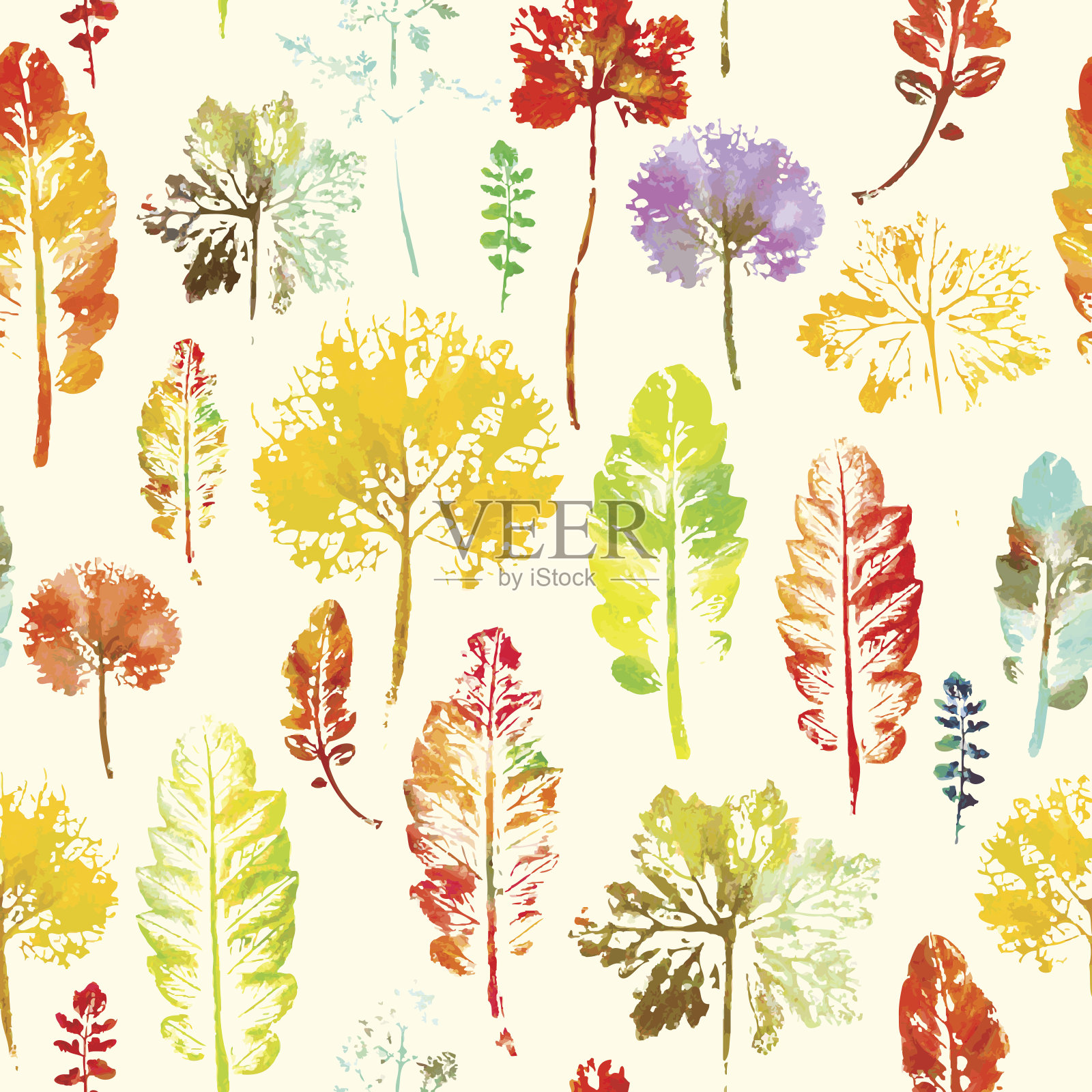 水彩图案的叶子无缝纹理背景插画图片素材