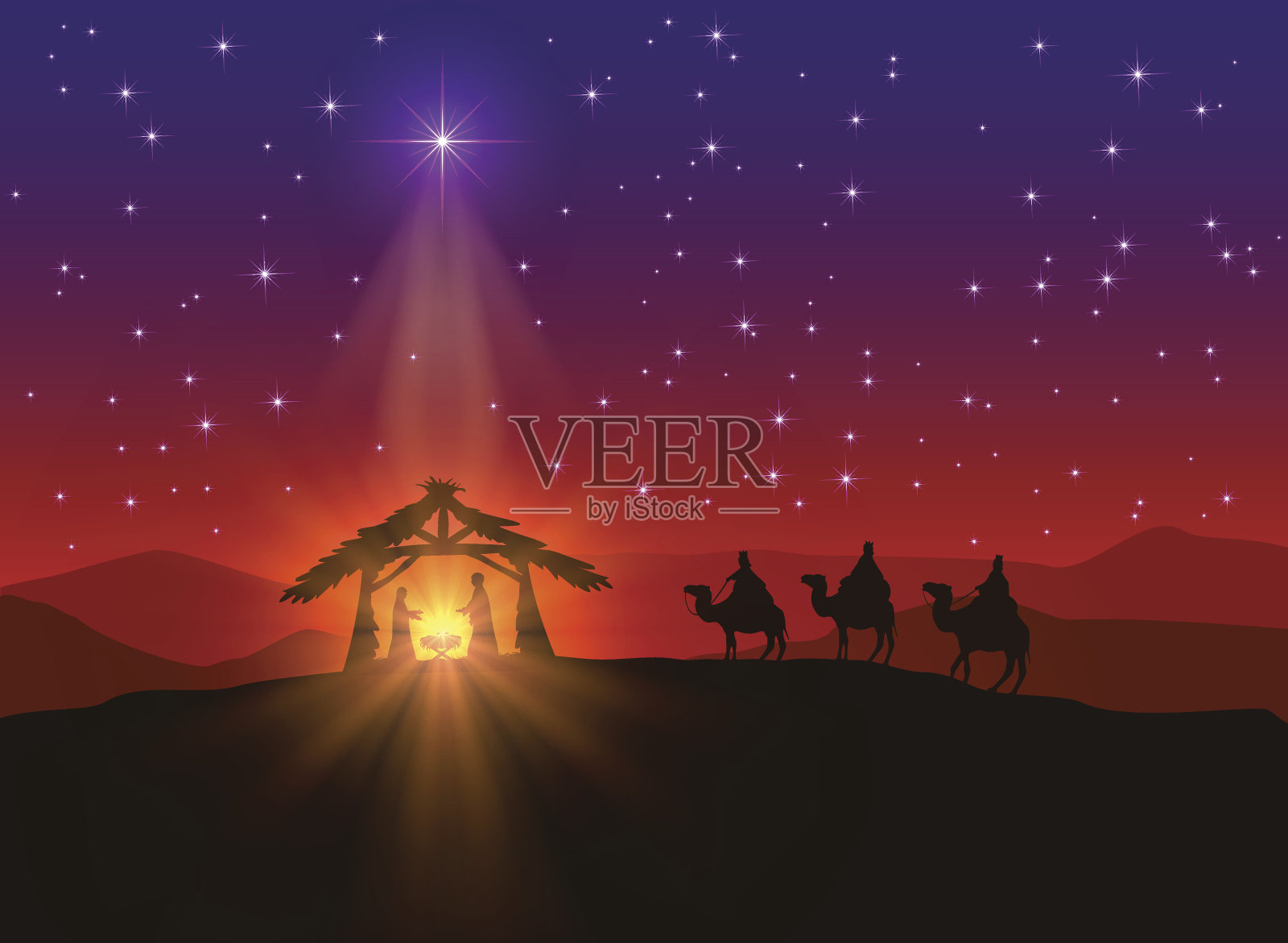 基督教背景与圣诞之星插画图片素材