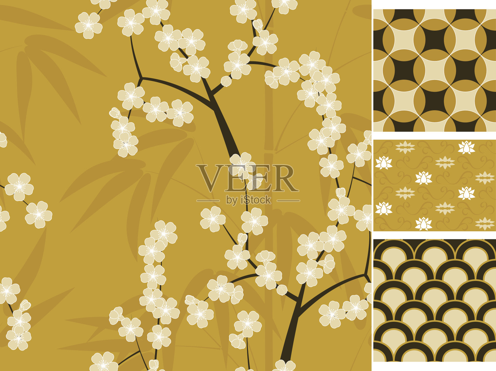 日本矢量无缝模式设置竹和樱花插画图片素材