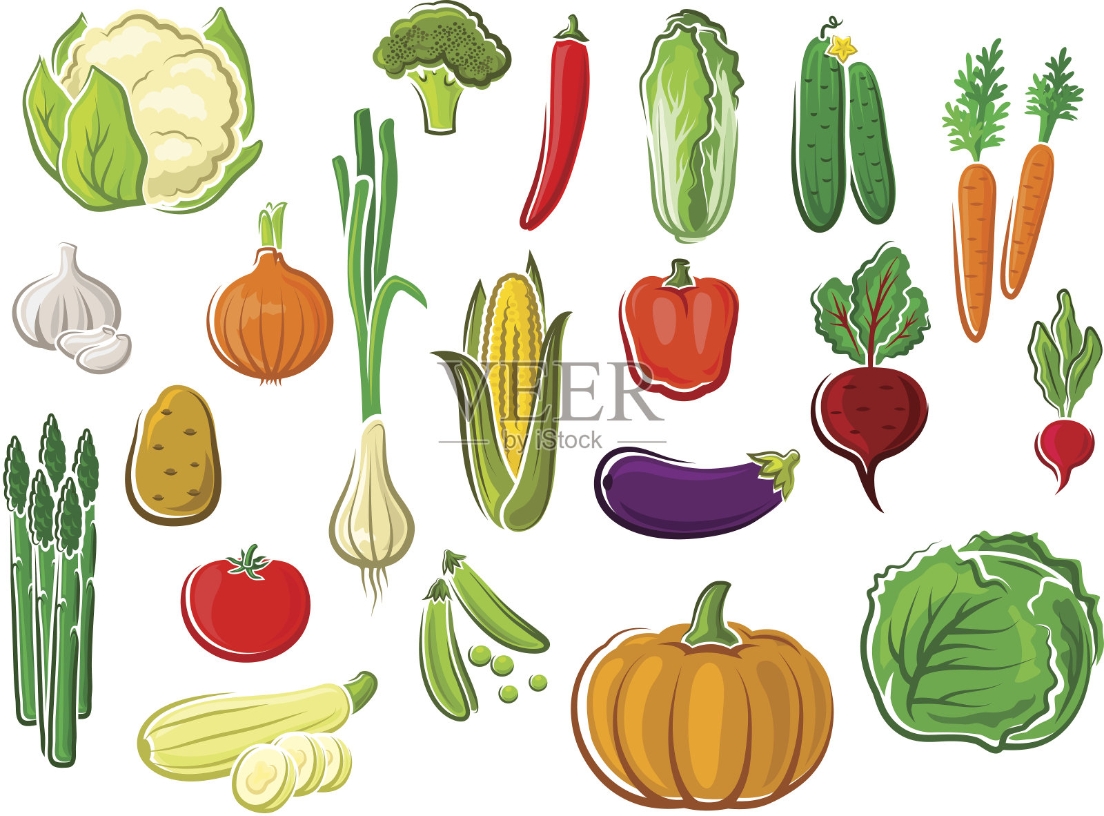 健康、新鲜、成熟的孤立农用蔬菜设计元素图片