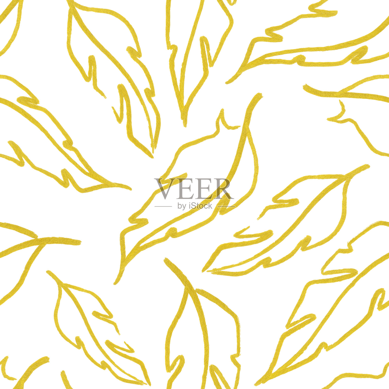 金黄色白色羽毛叶象征无缝图案纹理背景插画图片素材