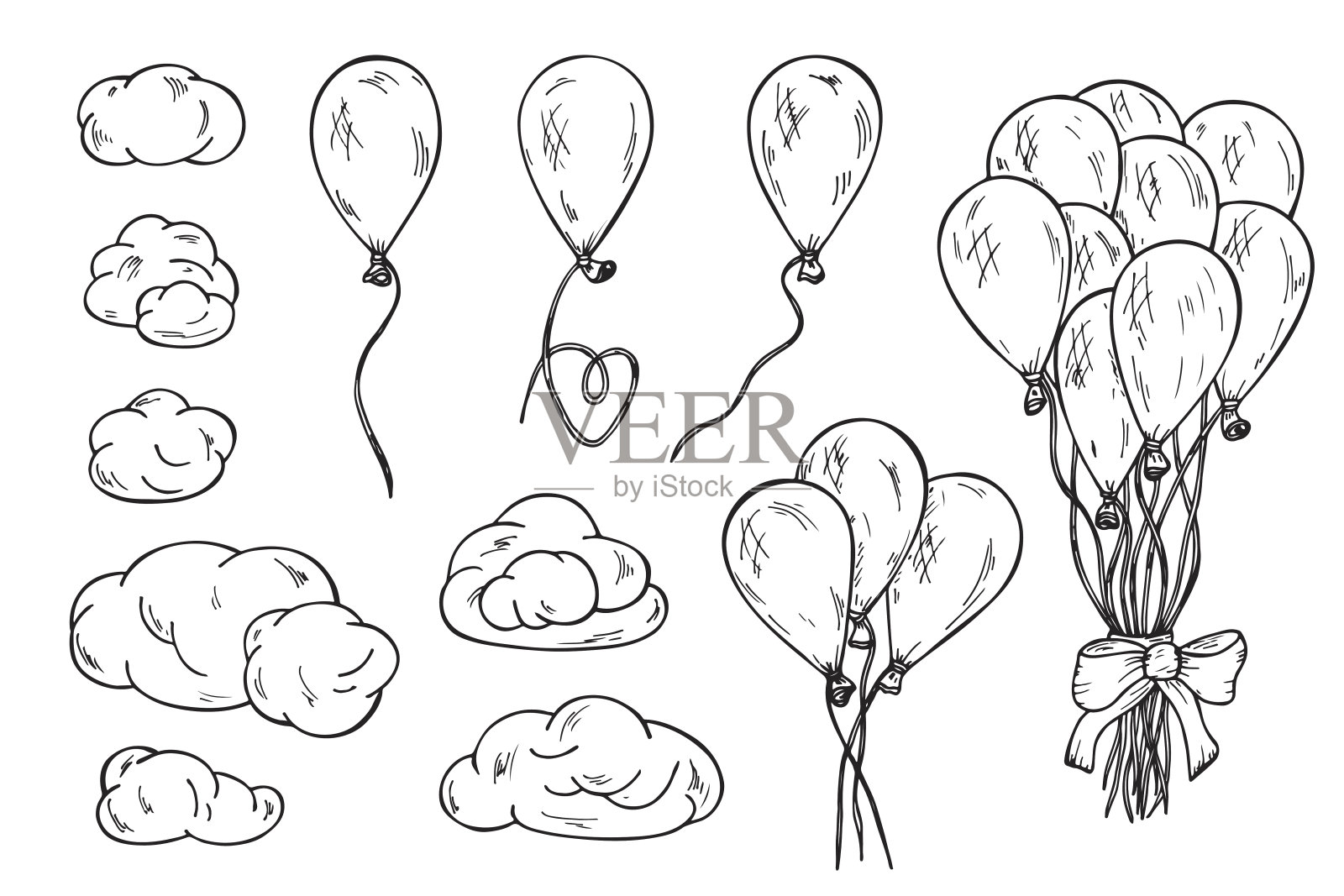 卡通手绘涂鸦颜色热气球简笔画图片素材免费下载 - 觅知网