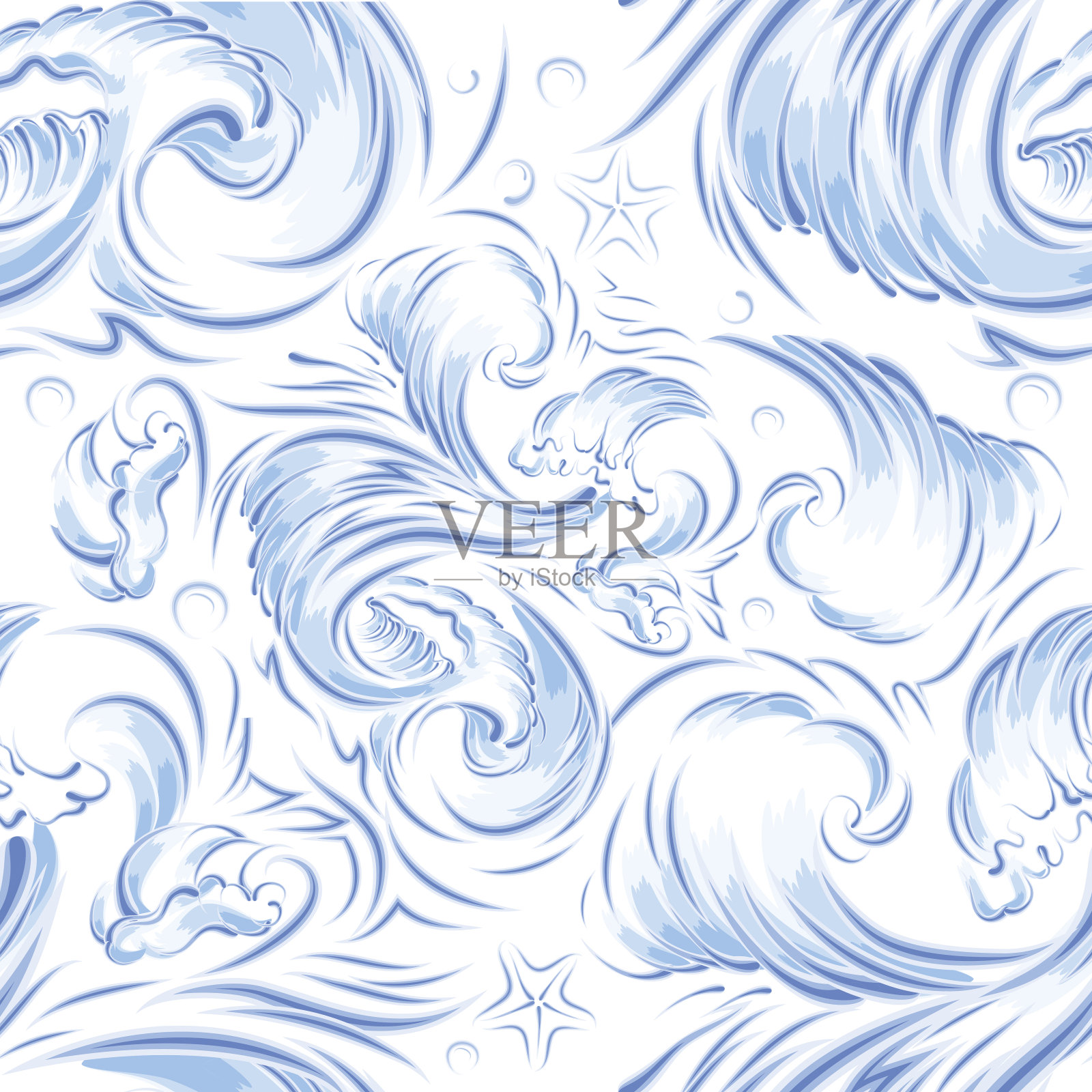 蓝色的海浪。无缝的背景纹理插画图片素材