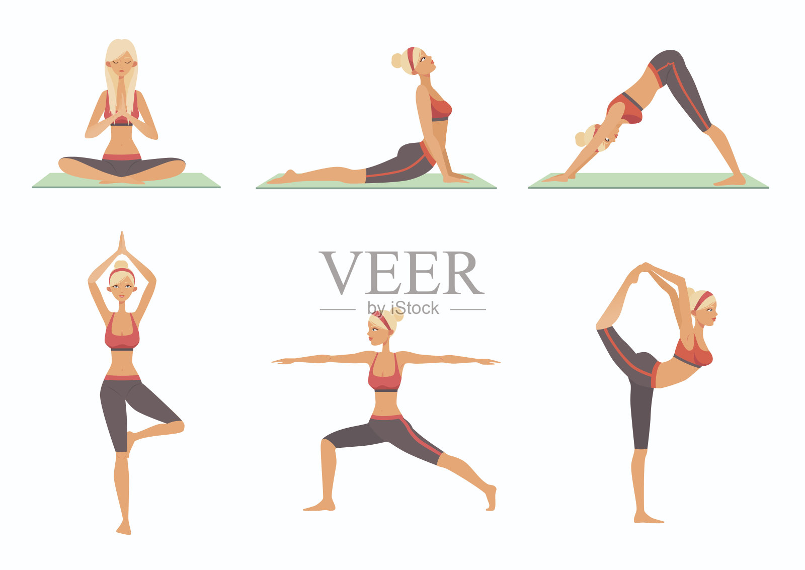 六种基本瑜伽姿势插画图片素材