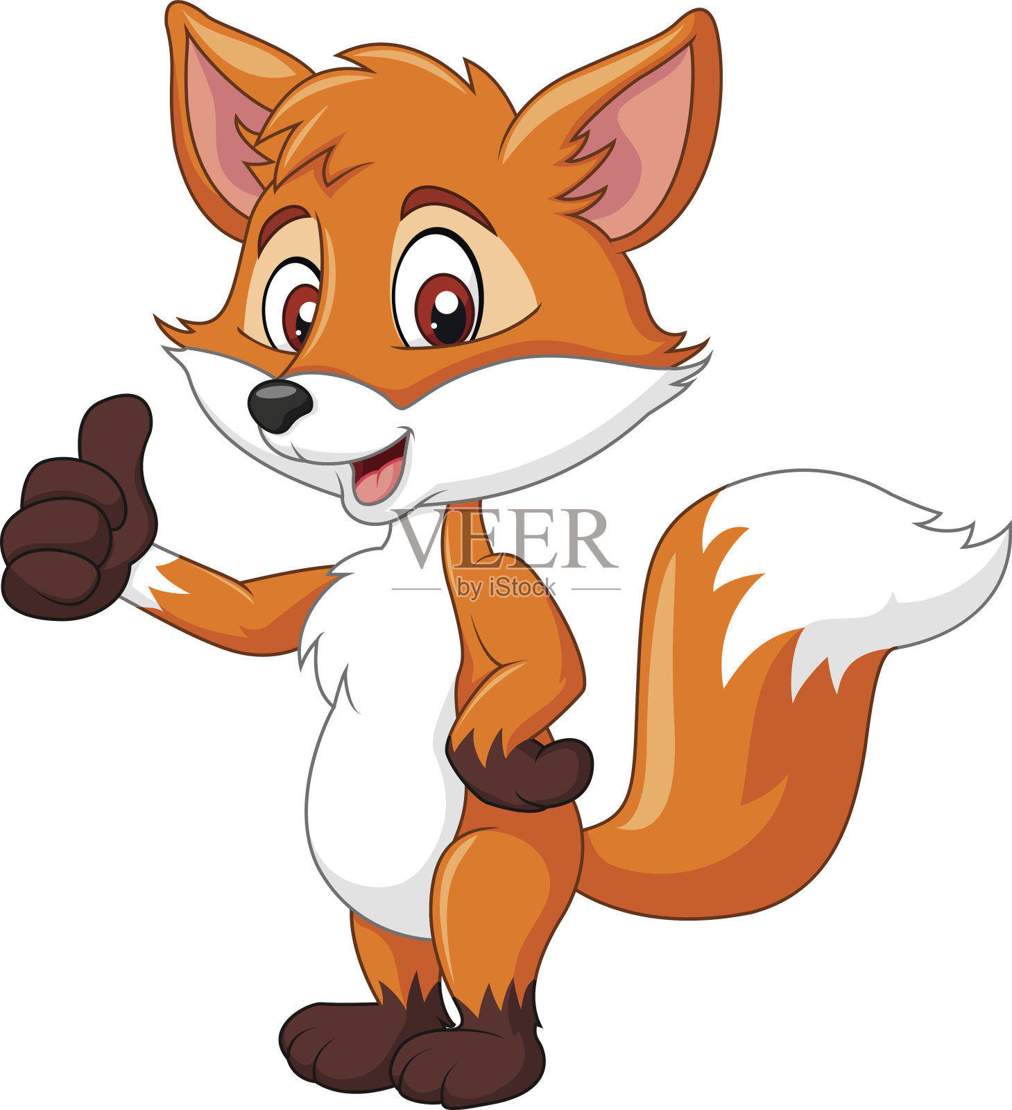 卡通滑稽的狐狸放弃拇指孤立的白色背景设计元素图片