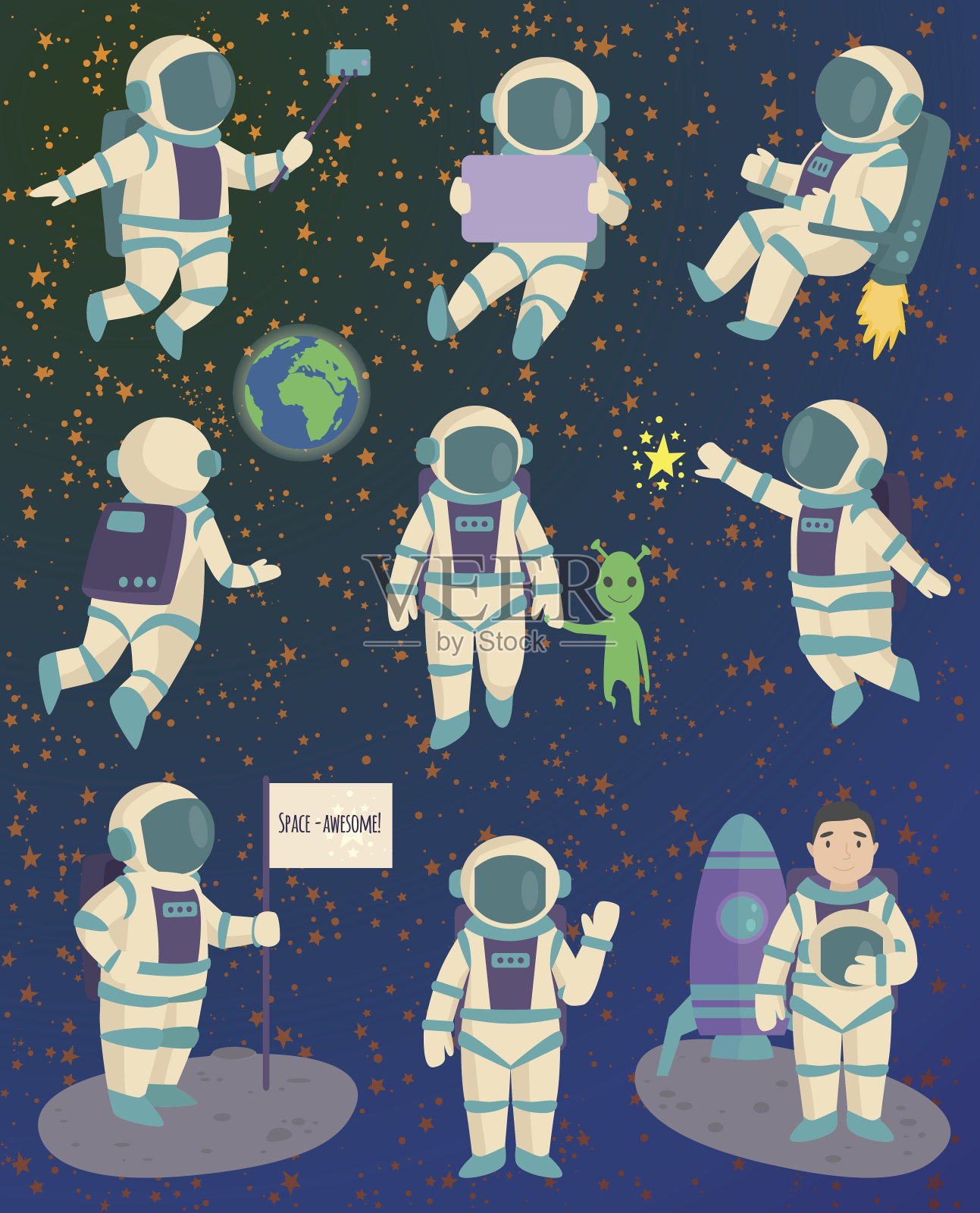 矢量宇航员角色姿势。插画图片素材