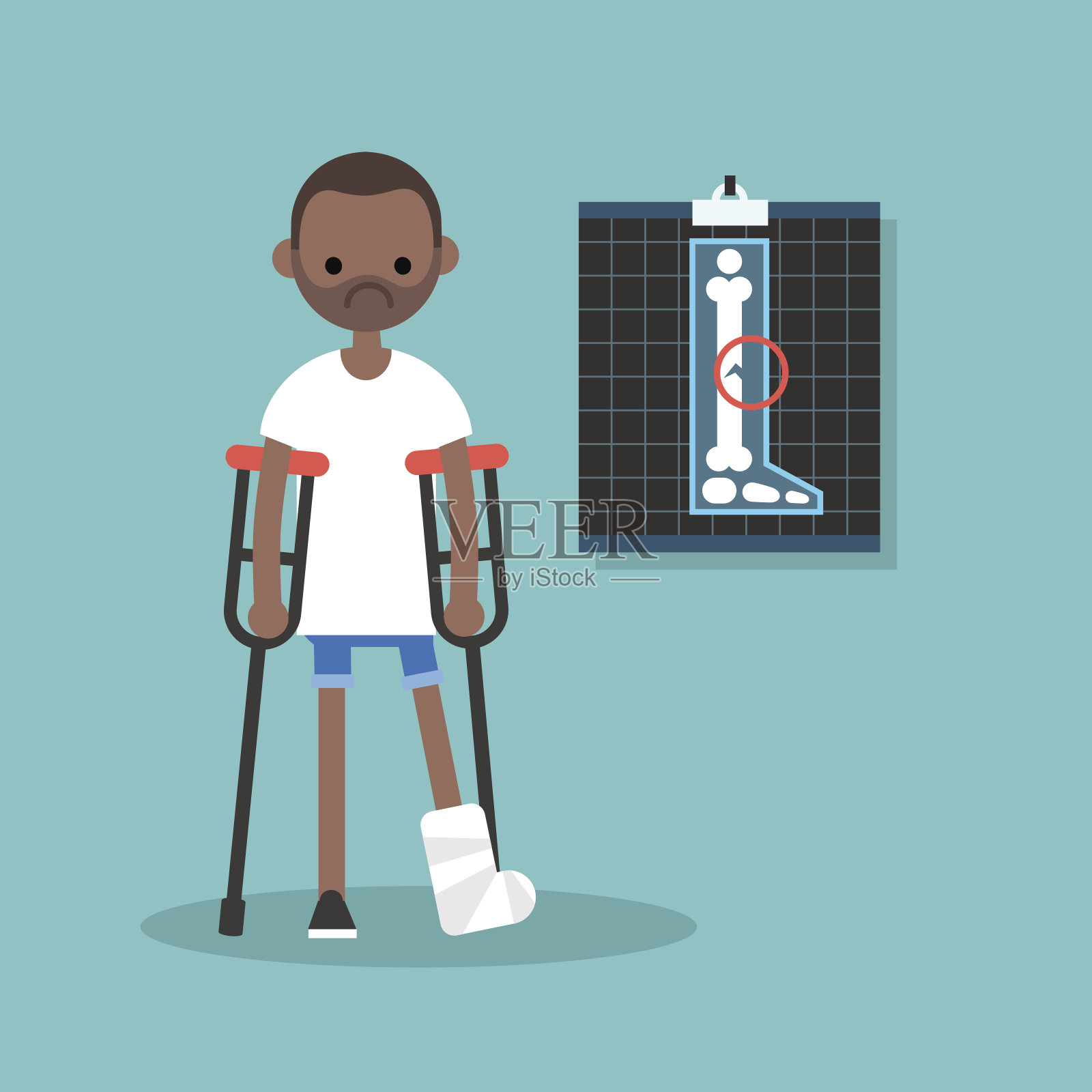 拄着拐杖，断腿的残疾黑人插画图片素材