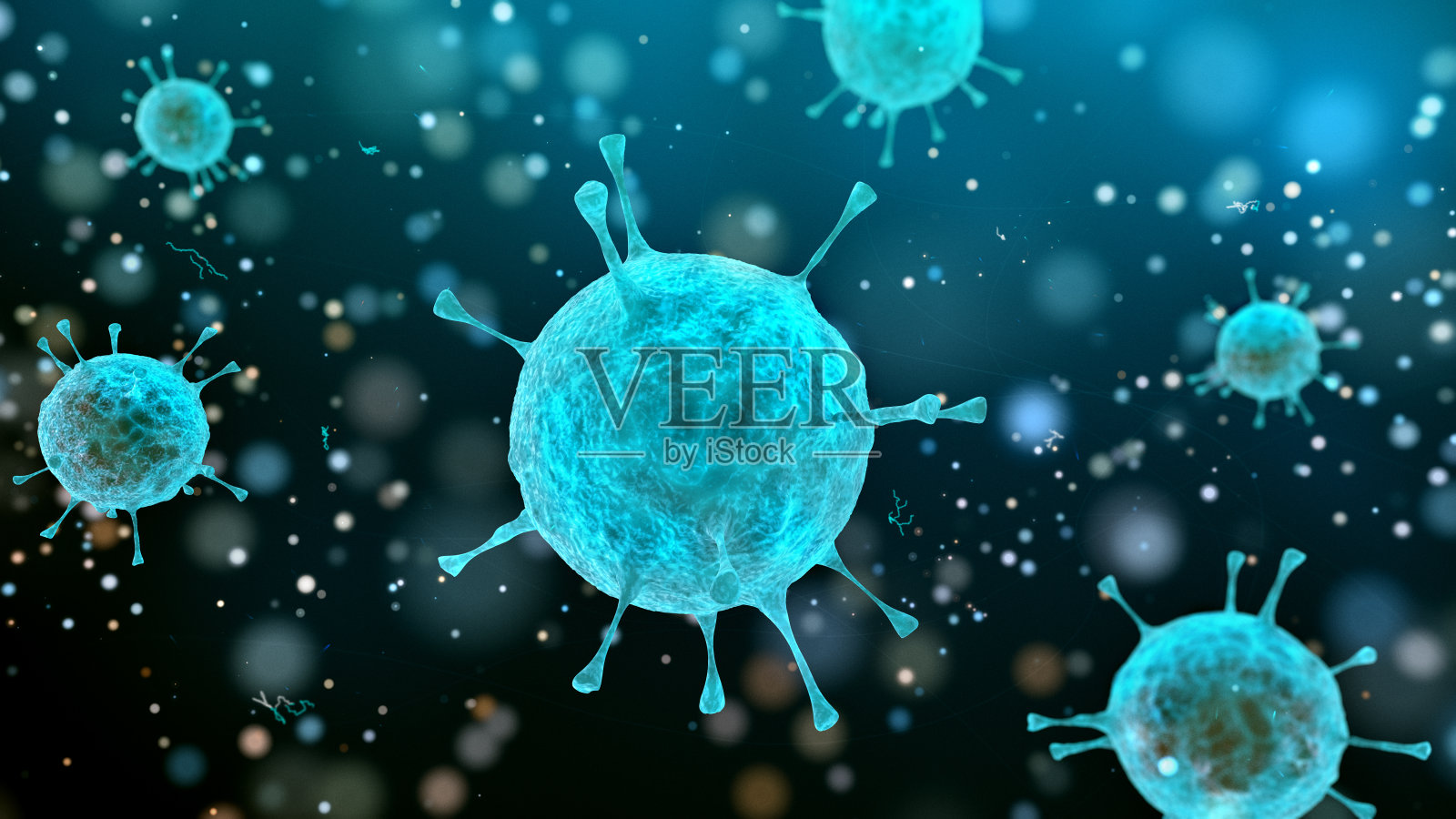 3D渲染细菌病毒，3D渲染微生物。插画图片素材