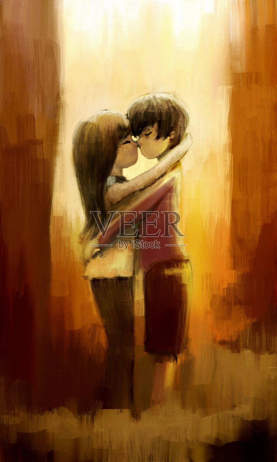 情侣接吻，数码绘画插画图片素材
