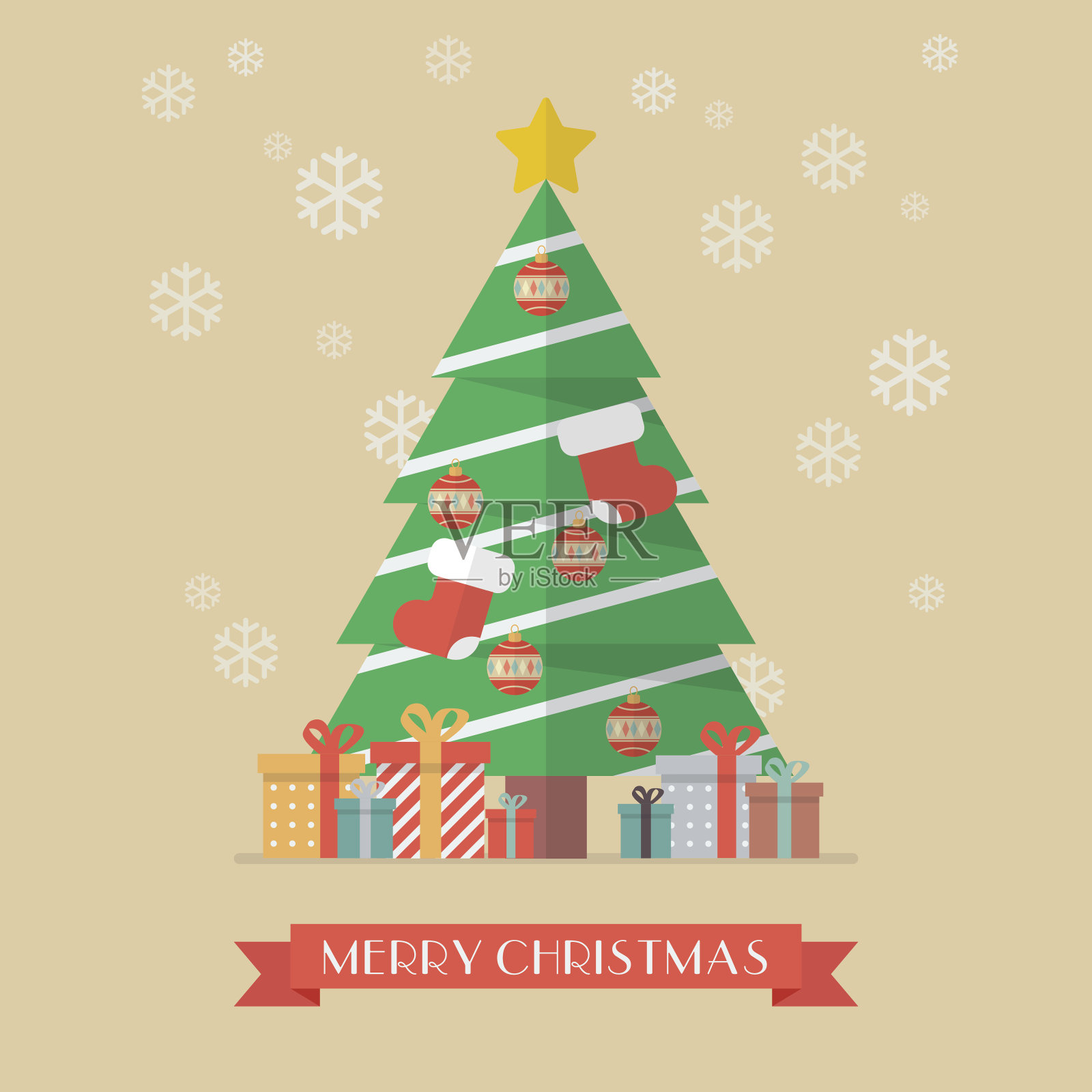 圣诞树和礼物插画图片素材
